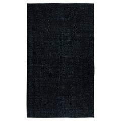 Tappeto a tinta unita nero 5.4x9 Ft, annodato e tessuto a mano in Turchia