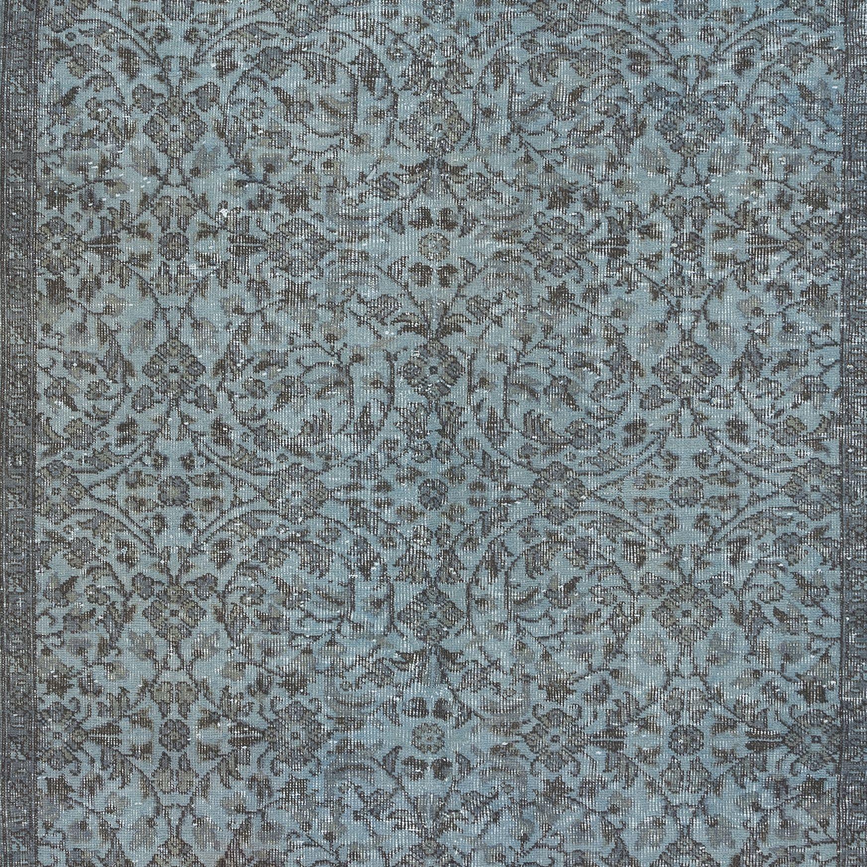 5.4x9 Ft Himmelblau Handgefertigter Türkischer Blumenteppich für Wohnzimmer & Esszimmer (Moderne) im Angebot