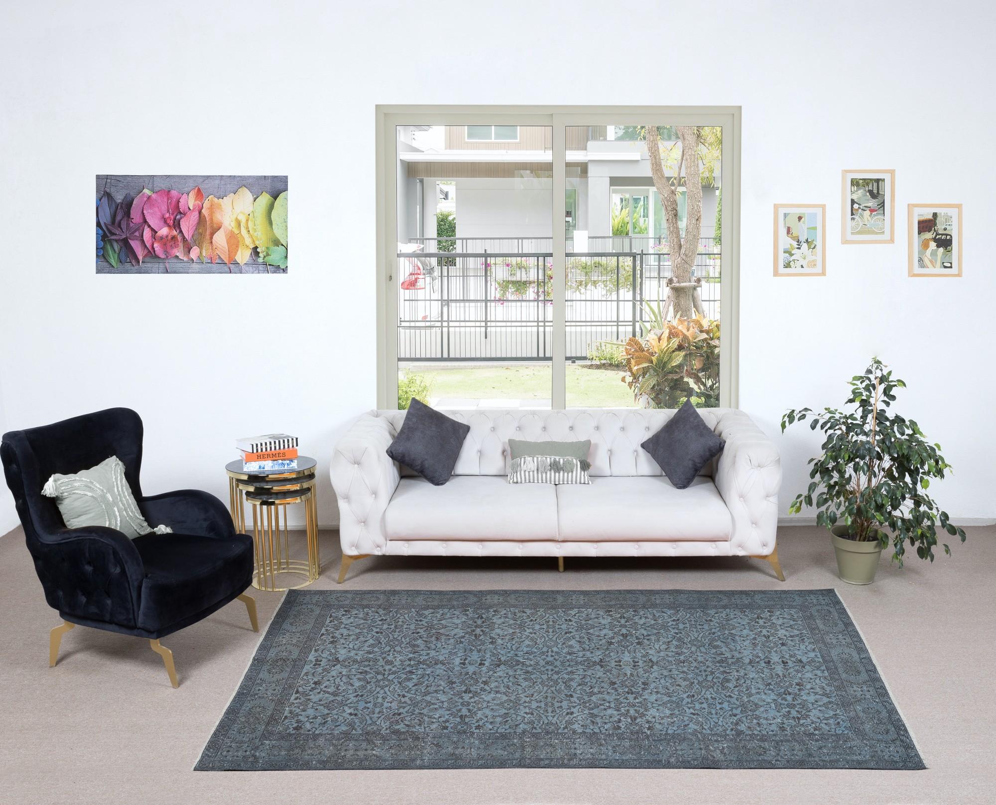 5.4x9 Ft Himmelblau Handgefertigter Türkischer Blumenteppich für Wohnzimmer & Esszimmer im Zustand „Gut“ im Angebot in Philadelphia, PA