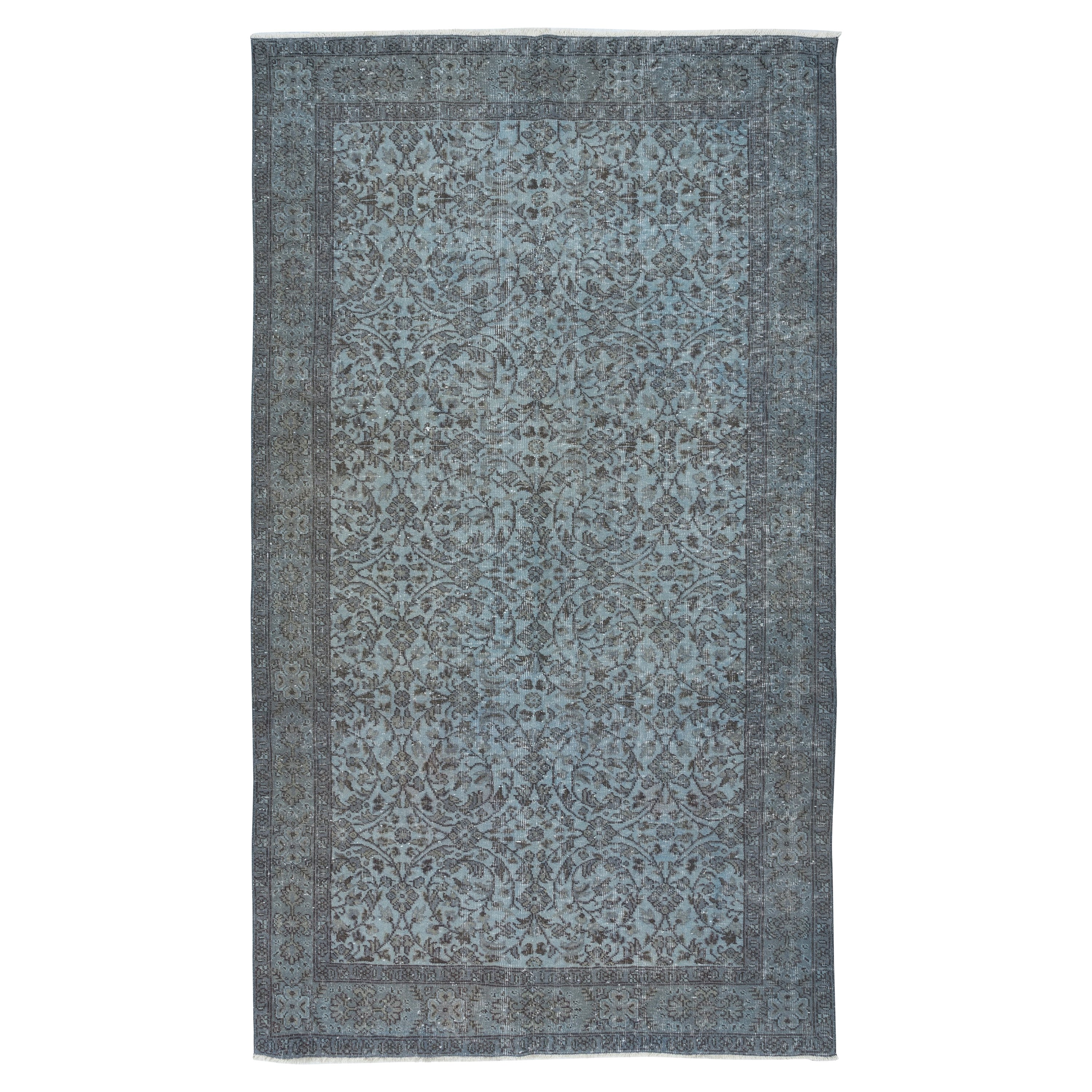 Tappeto floreale turco fatto a mano 5.4x9 Ft Sky Blue per il soggiorno e la sala da pranzo