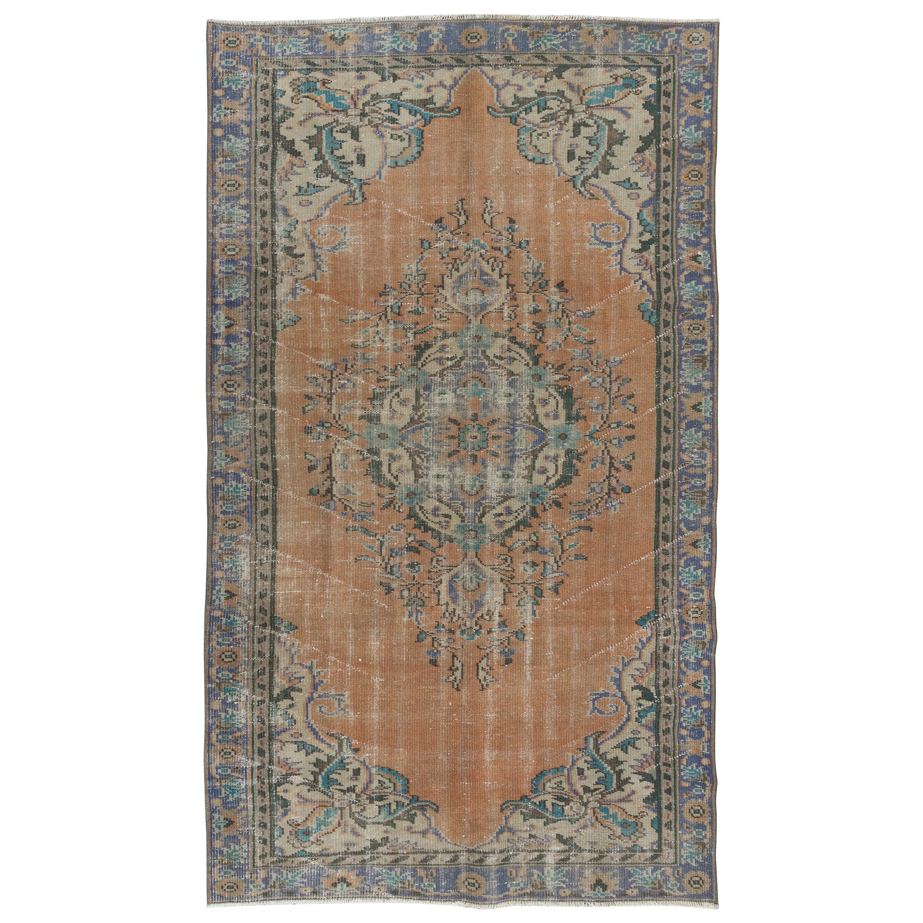 5.4x9 Ft Traditional Vintage Turkish Rug with Medallion, Handmade Village Rug