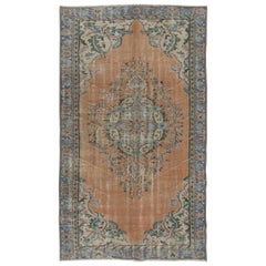 Tappeto turco tradizionale vintage con medaglione, fatto a mano, 5.4x9 Ft