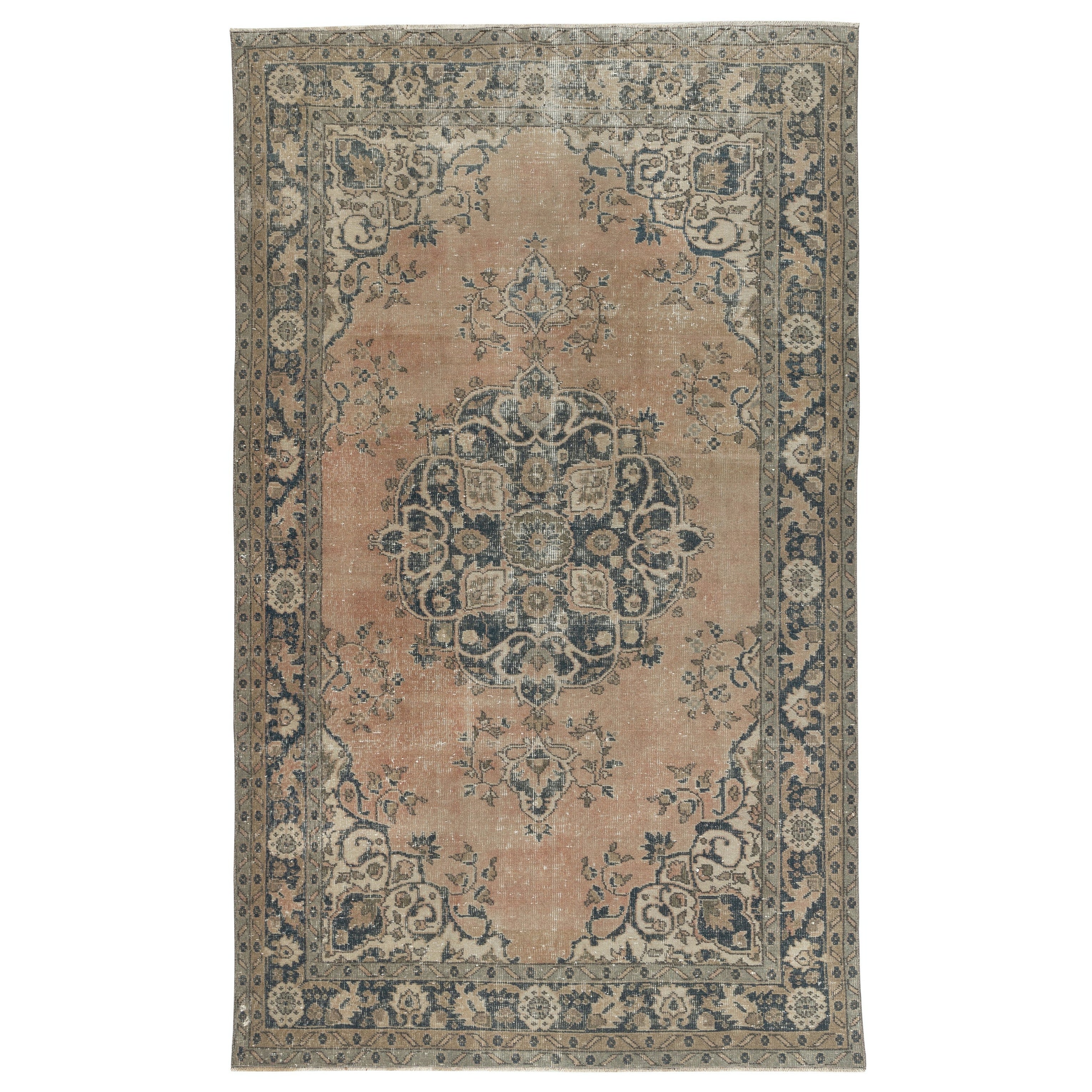 5.4x9 Ft Vintage Handmade Türkische Wolle Teppich mit Medaillon Design für Wohnzimmer