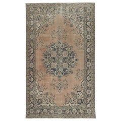 5.4x9 Ft Vintage Handmade Turkish Wool Rug with Medallion Design for Living Room