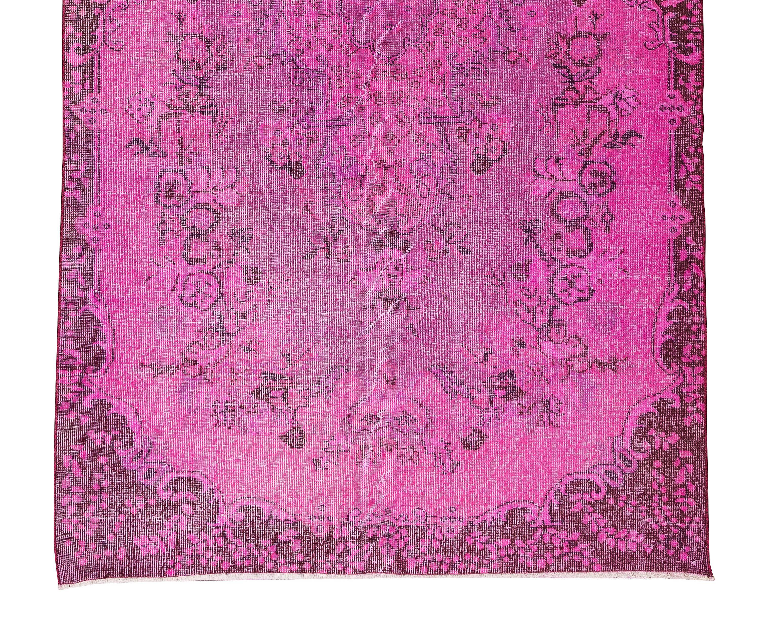 Vintage Handmade Turkish Pink Redyed Rug with Floral Medallion Design In Good Condition For Sale In Philadelphia, PA