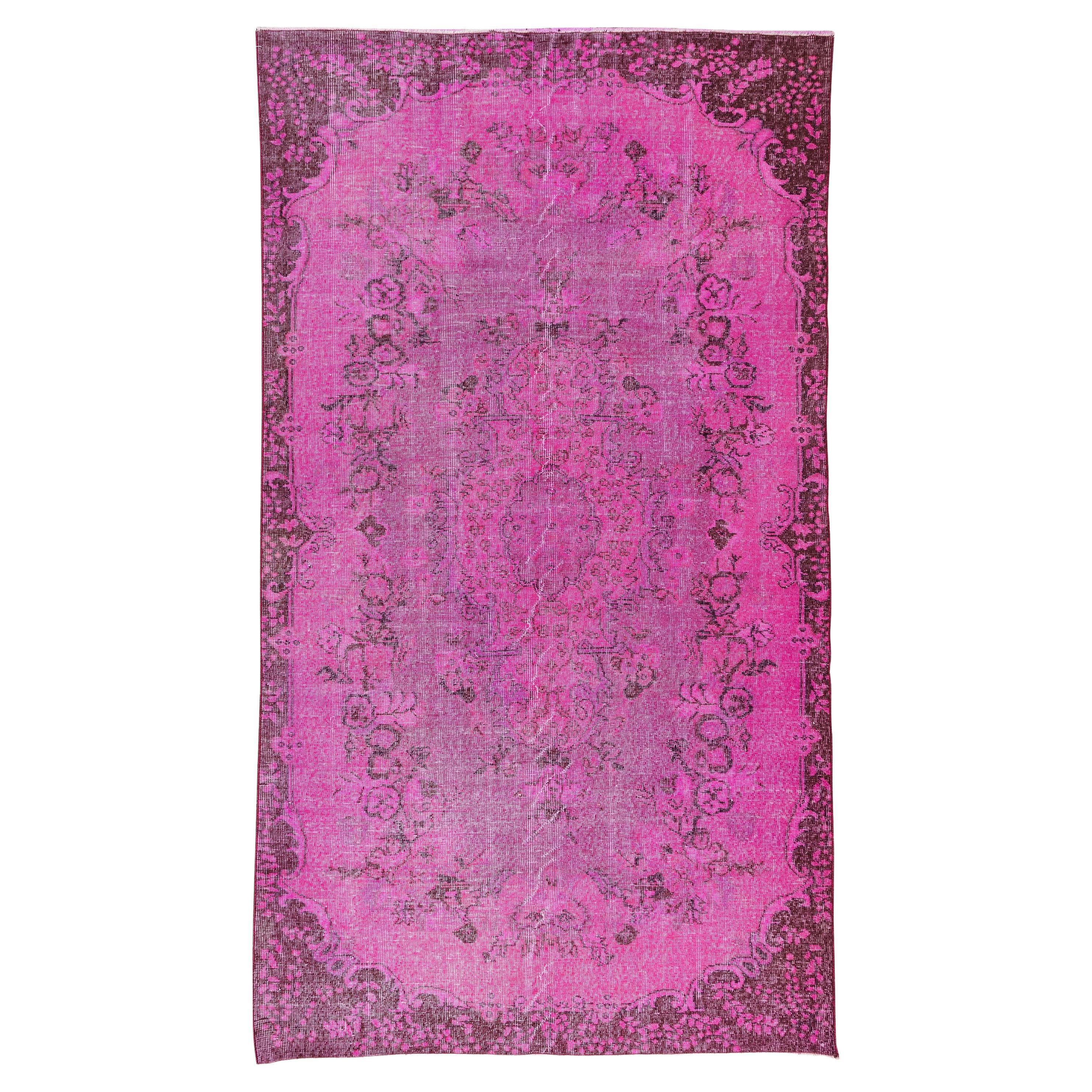 Vintage Handmade Turkish Pink Redyed Rug with Floral Medallion Design For Sale