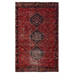 5'4"x9'2" Red Vintage Persian Shiraz with Animal Figurines Hand Knotted Wool Rug
