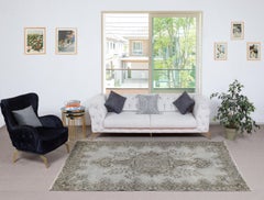 5.4x9.3 Ft Gray Overdyed Vintage Rug for Modern Interiors. Handknotted in Turkey