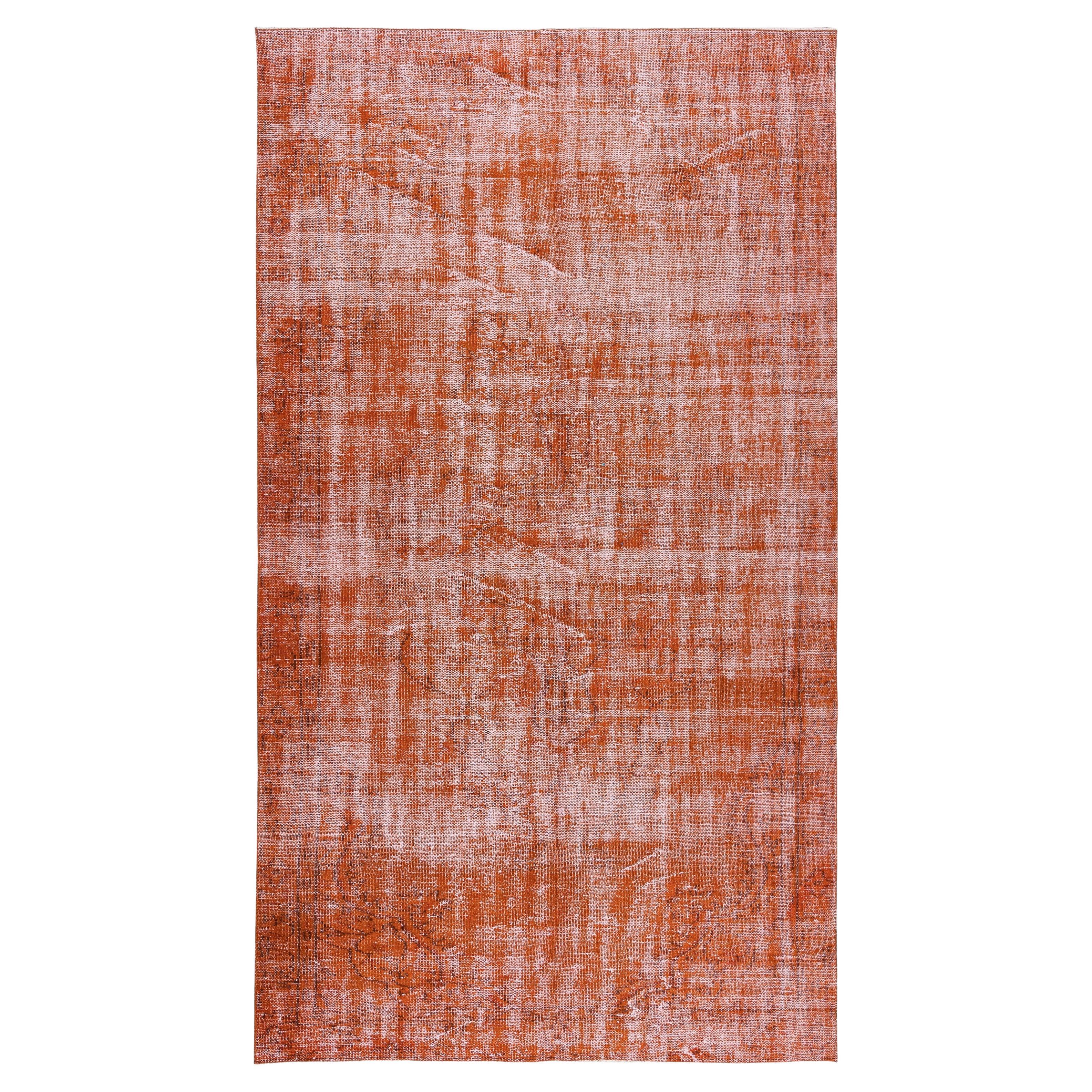Tapis turc teinté à la main orange des années 1960, tapis fait à la main pour intérieur moderne