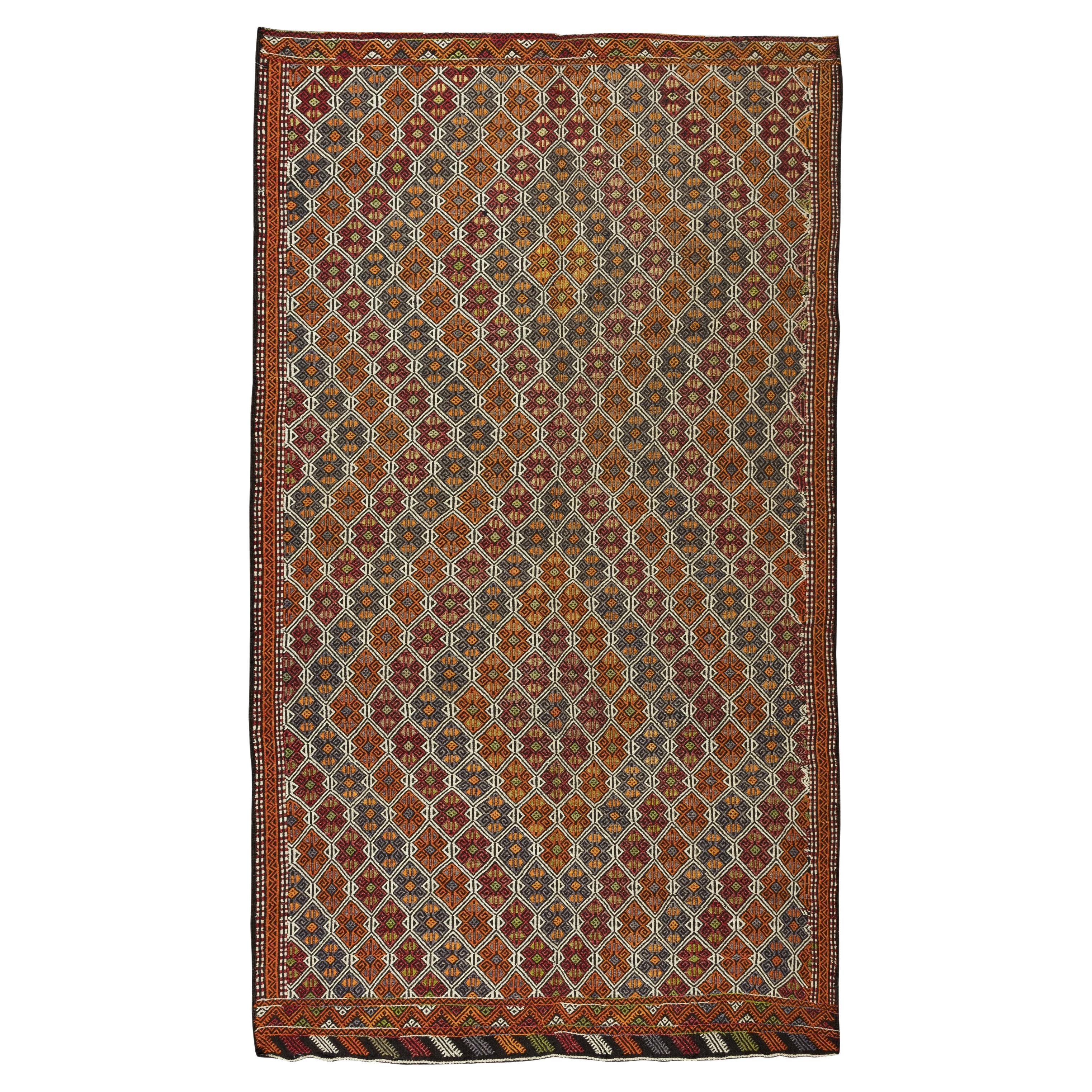 5.4x9.3 Ft Vintage Turkish Jajim Kilim, One of a Kind Handwoven Rug Made of Wool