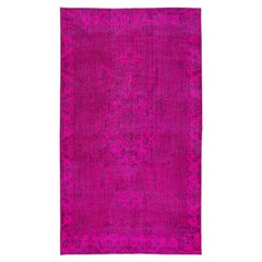 Vintage 5.4x9.4 Ft Fuchsia Pink Overdyed Rug, Turkish Handmade Medallion Design Carpet