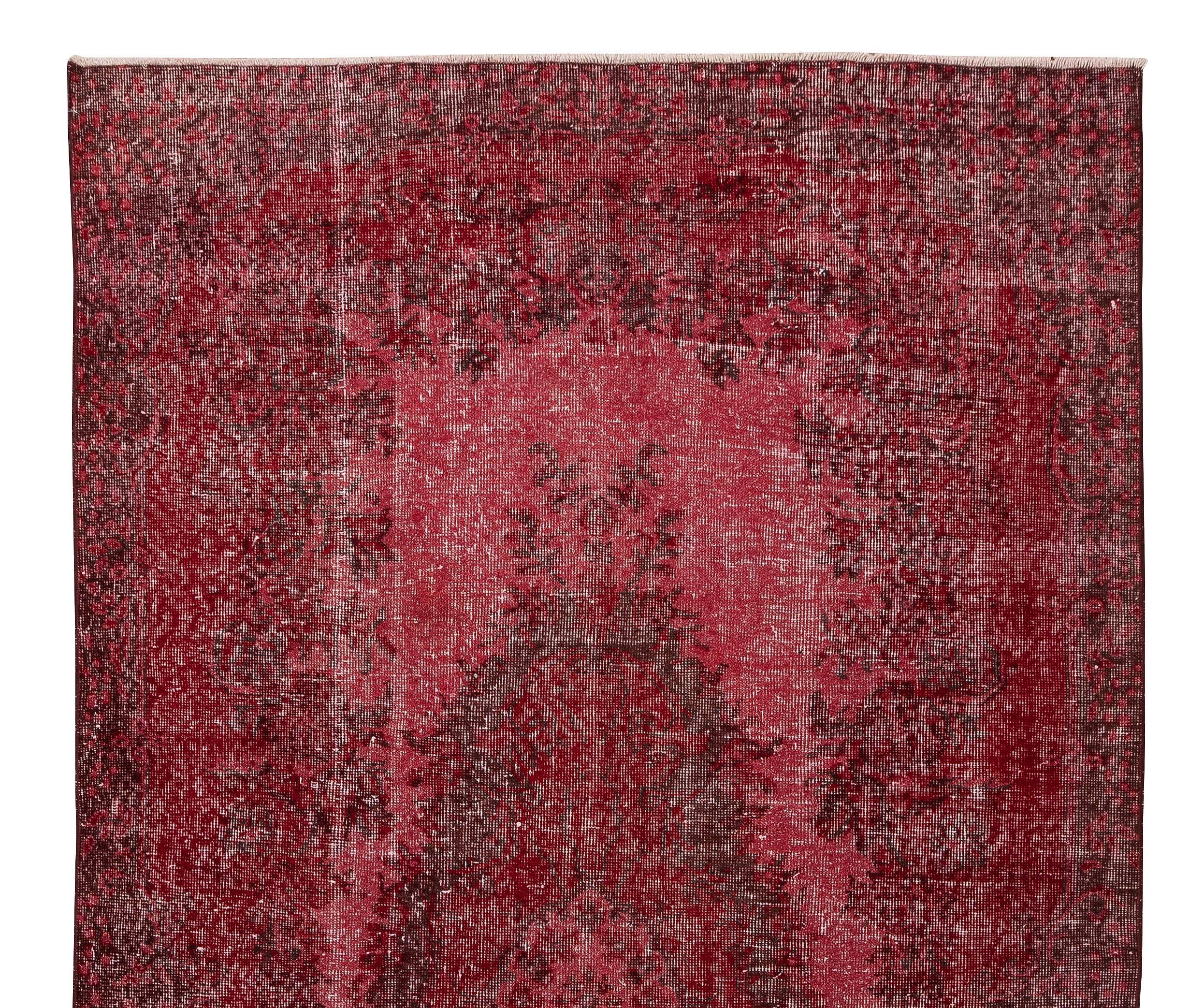 Turkish 5.4x9.4 Ft Red Area Rug from Turkey, Handmade Floral Medallion Design Carpet For Sale