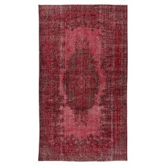 Vintage 5.4x9.4 Ft Red Area Rug from Turkey, Handmade Floral Medallion Design Carpet