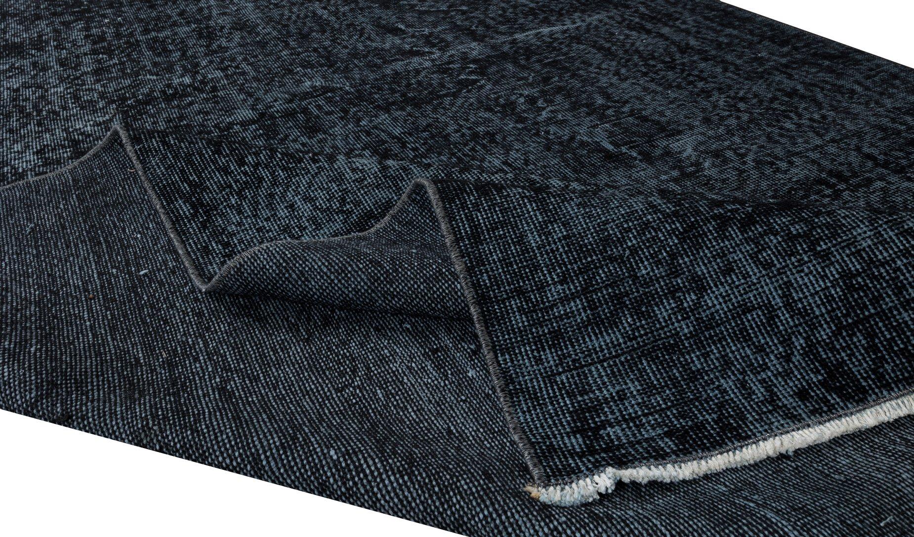Modern Turkish Wool Rug Over-Dyed in Solid Black, Handknotted Vintage Carpet For Sale