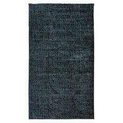 Tapis turc en laine teintée à la main en noir massif, tapis vintage noué à la main