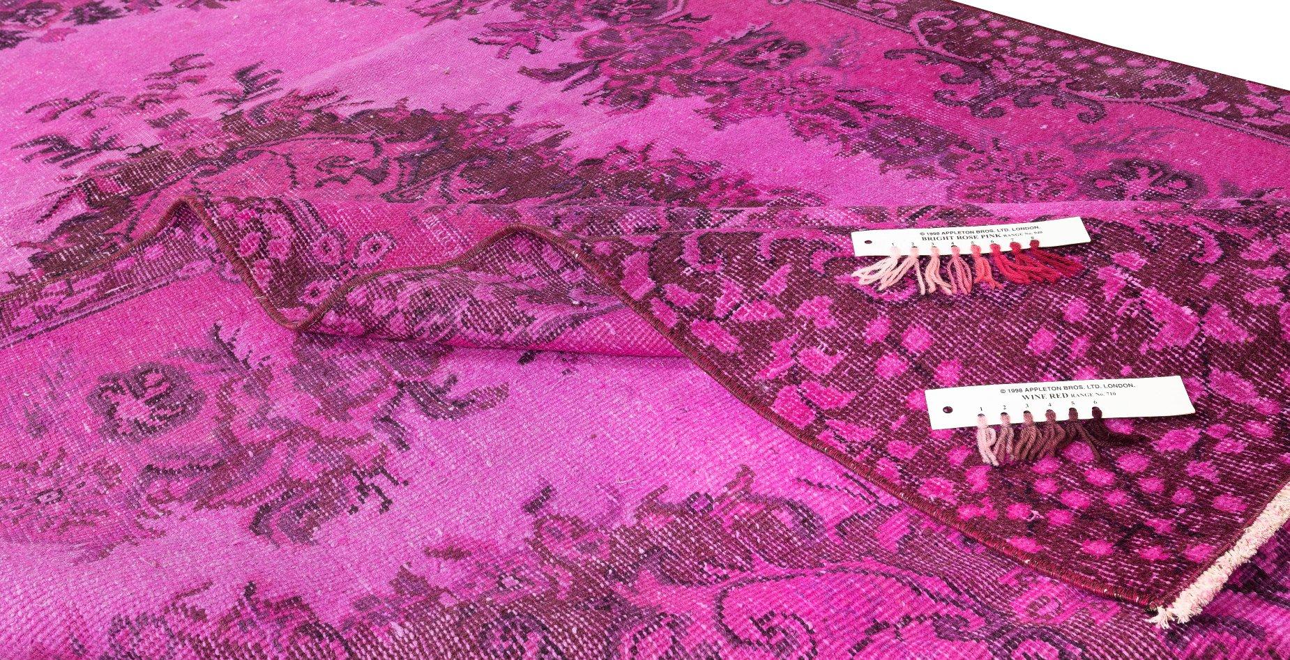 Modern 5.4x9.5 Ft Vintage Handmade Turkish Pink Redyed Rug with Floral Medallion Design For Sale