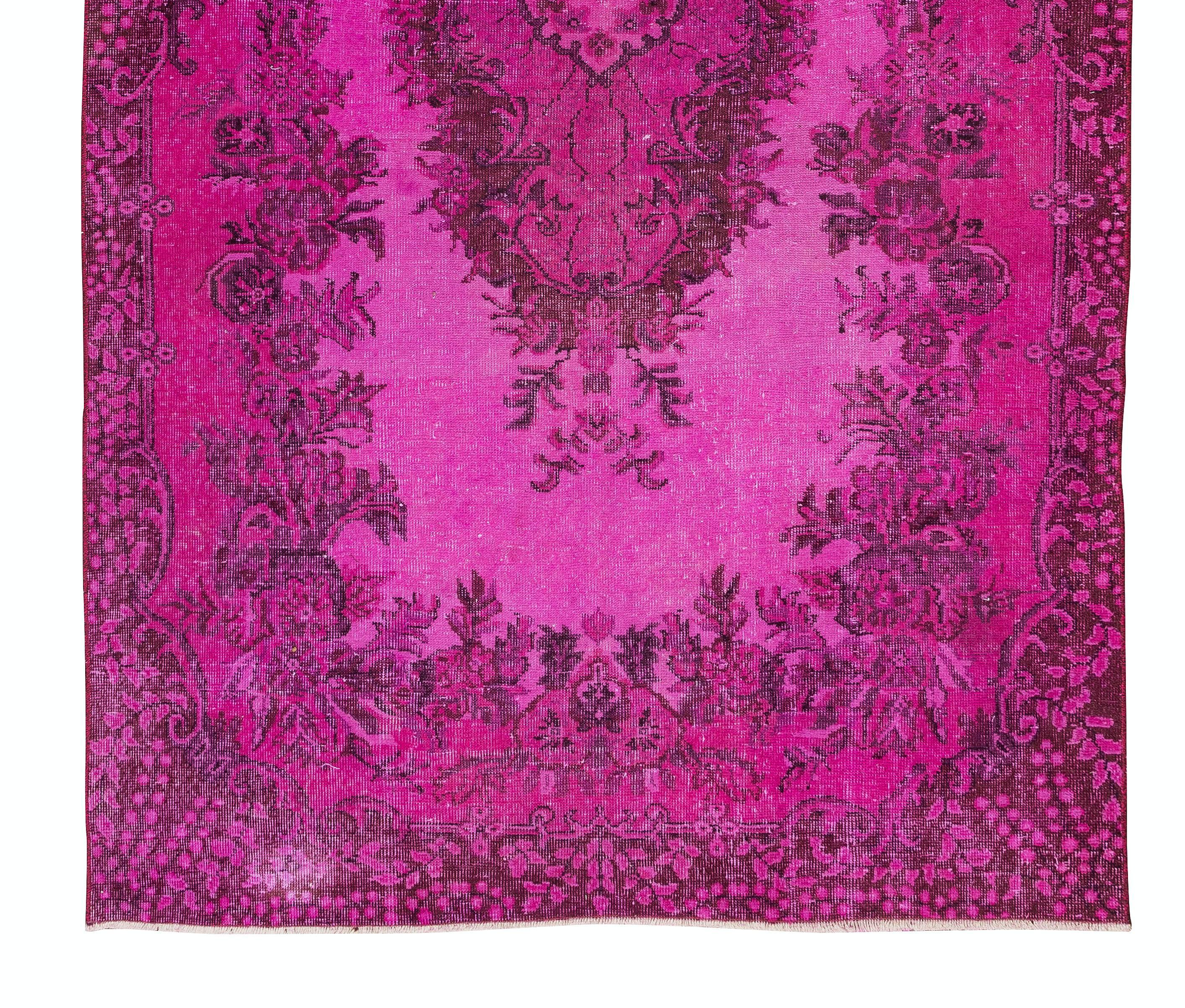 5.4x9.5 Ft Vintage Handmade Turkish Pink Redyed Rug with Floral Medallion Design In Good Condition For Sale In Philadelphia, PA