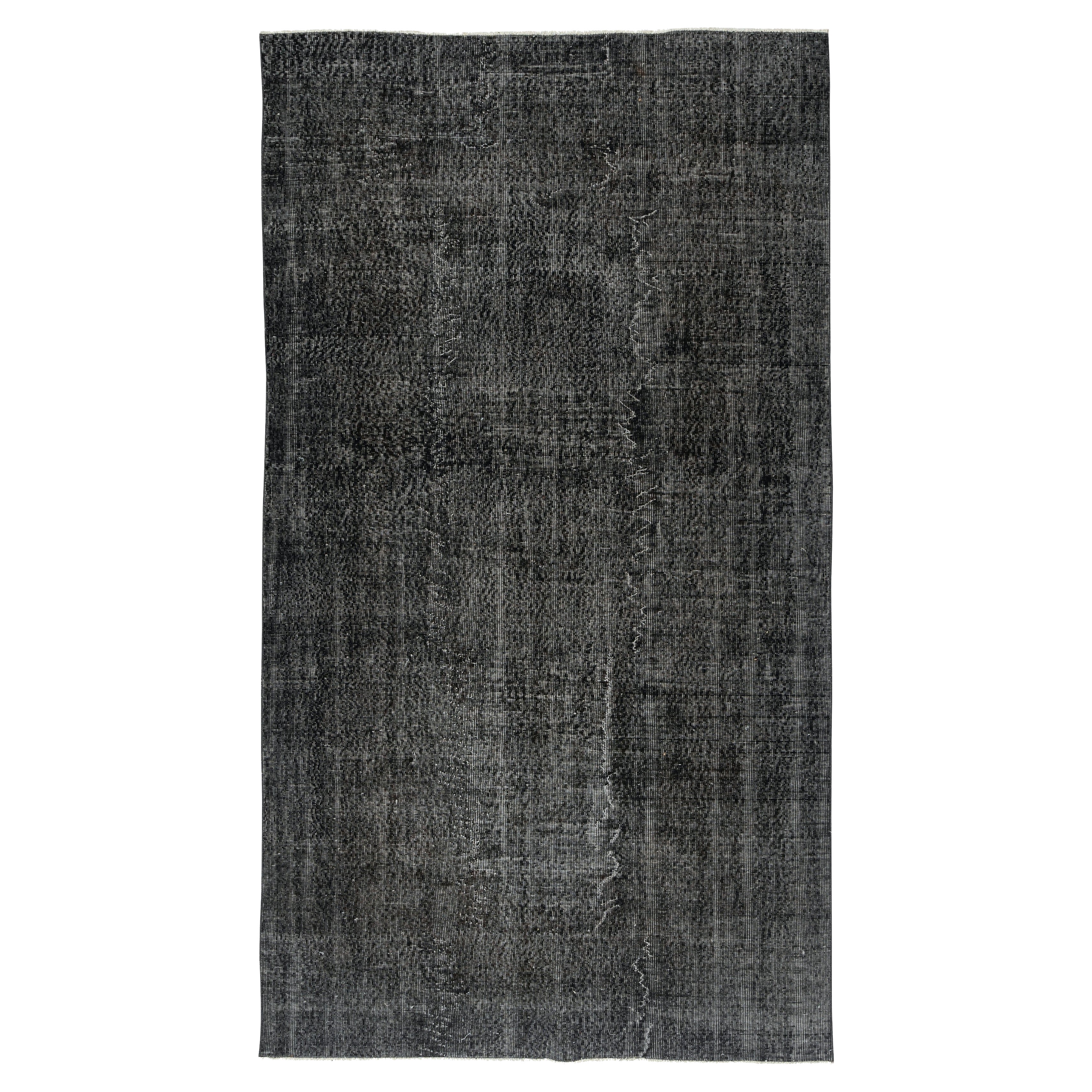5.4x9.6 Ft Modern Handmade Rug. Schwarz gefärbter Vintage-Teppich für das Wohnzimmer