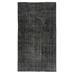 Tappeto moderno fatto a mano 5.4x9.6 Ft. Tappeto vintage nero tinto di rosso per il soggiorno