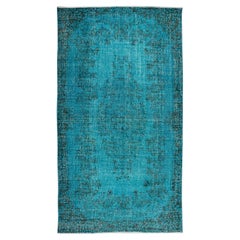 5.4x9.6 Ft Modern Handmade Rug. Vintage Turkish Wool Carpet Over-Dyed in Teal