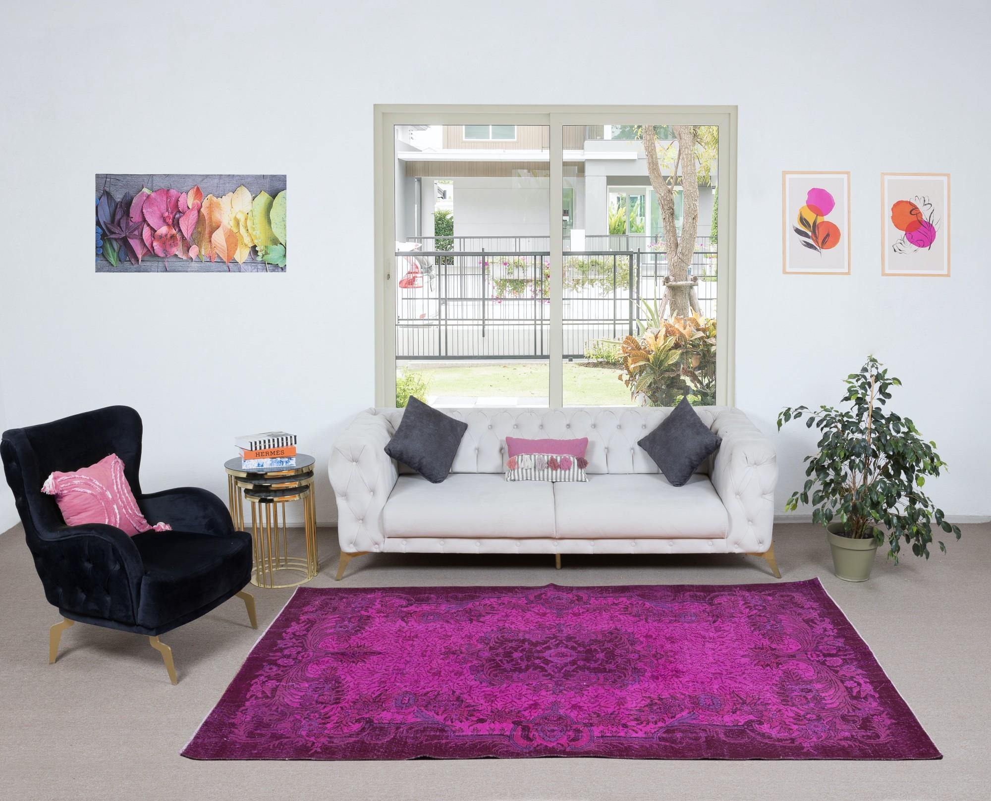 20th Century 5.4x9.7 Ft Splendid Handmade Pink Area Rug, Modern Turkish Living Room Carpet For Sale