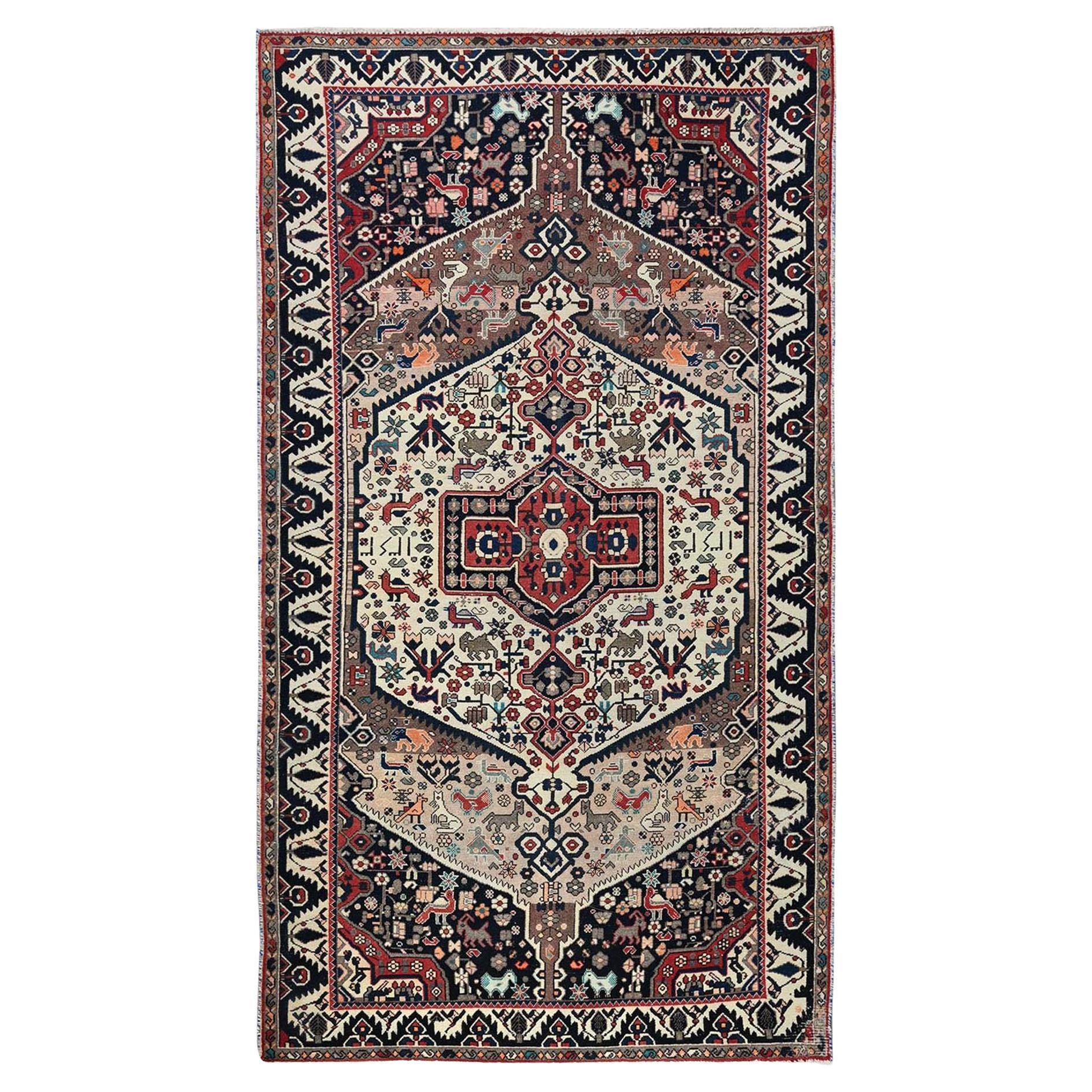5'4 "x9'8" Chiffon Weiß Vintage Persisch Bakhtiar Hand geknüpft Wolle Läufer Teppich