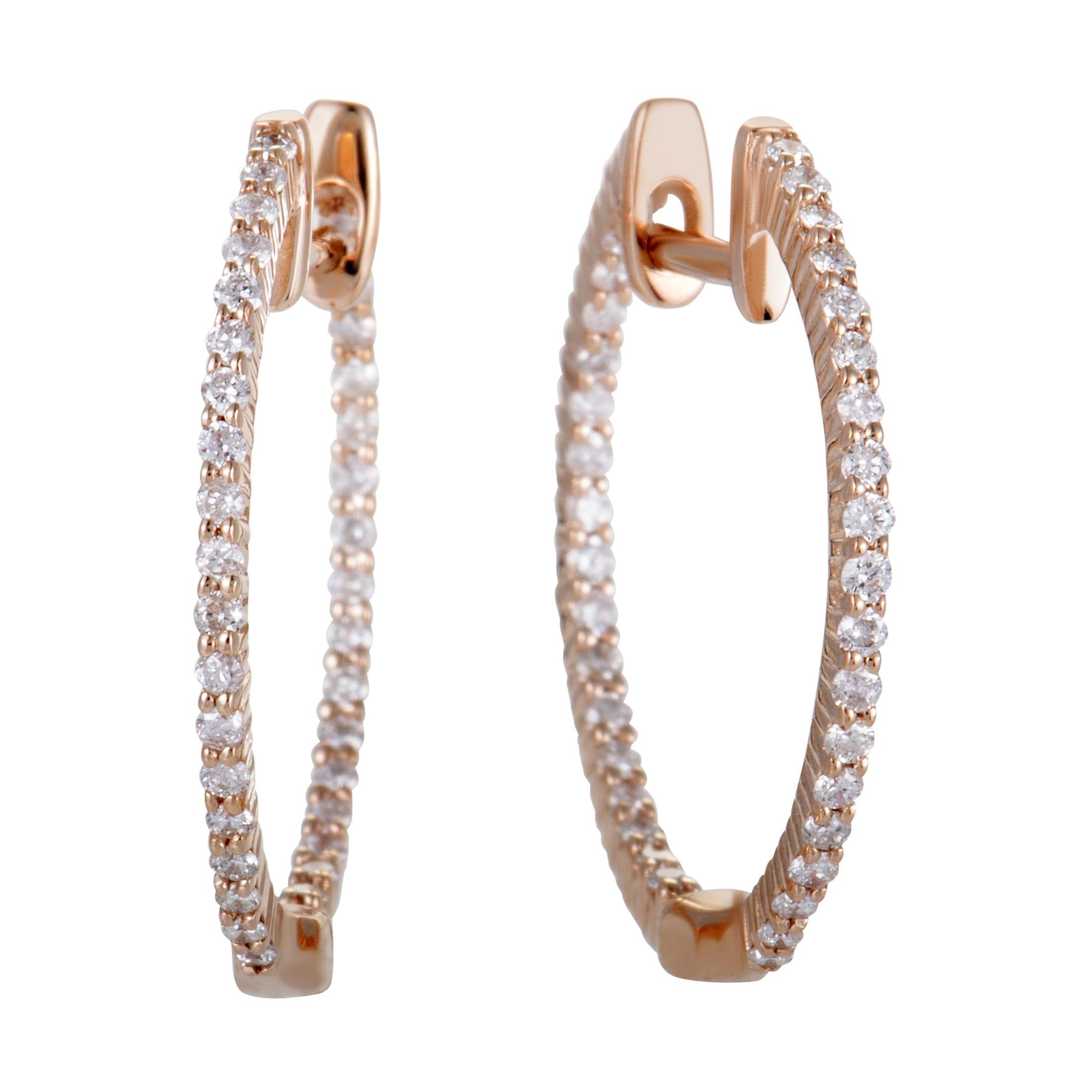 .55 Carat 14 Karat Rose Gold Full Diamond Pave Inside Out Hoop Earrings