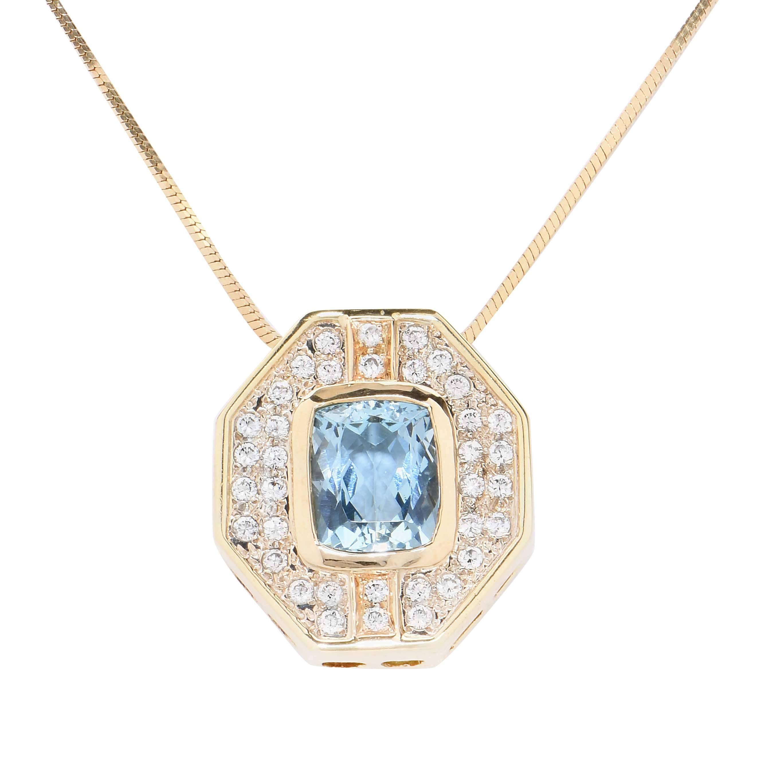 5.5 Carat Aquamarine & Diamond Gold Pendant Necklace