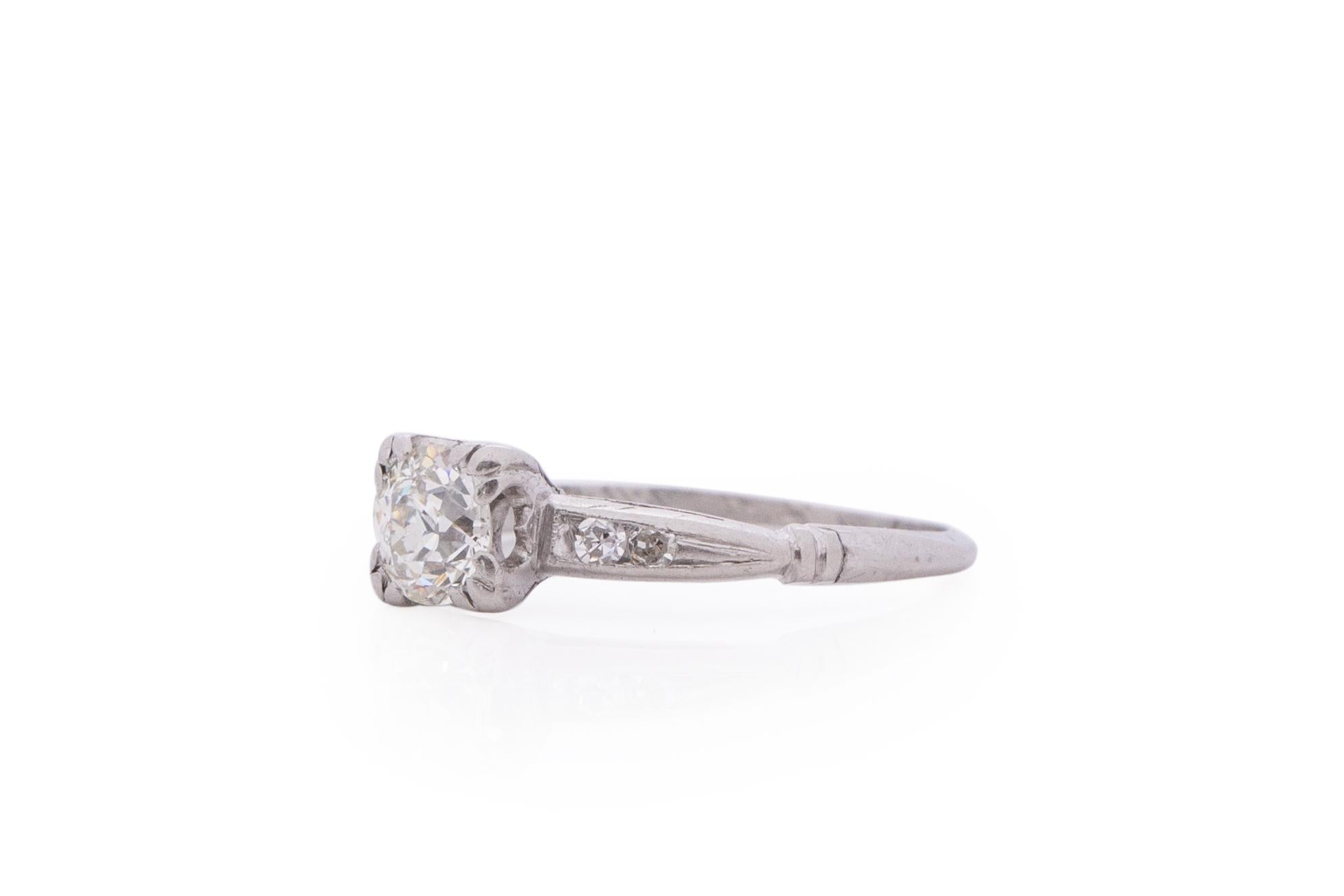 Old European Cut .55 Carat Art Deco Diamond Platinum Engagement Ring For Sale