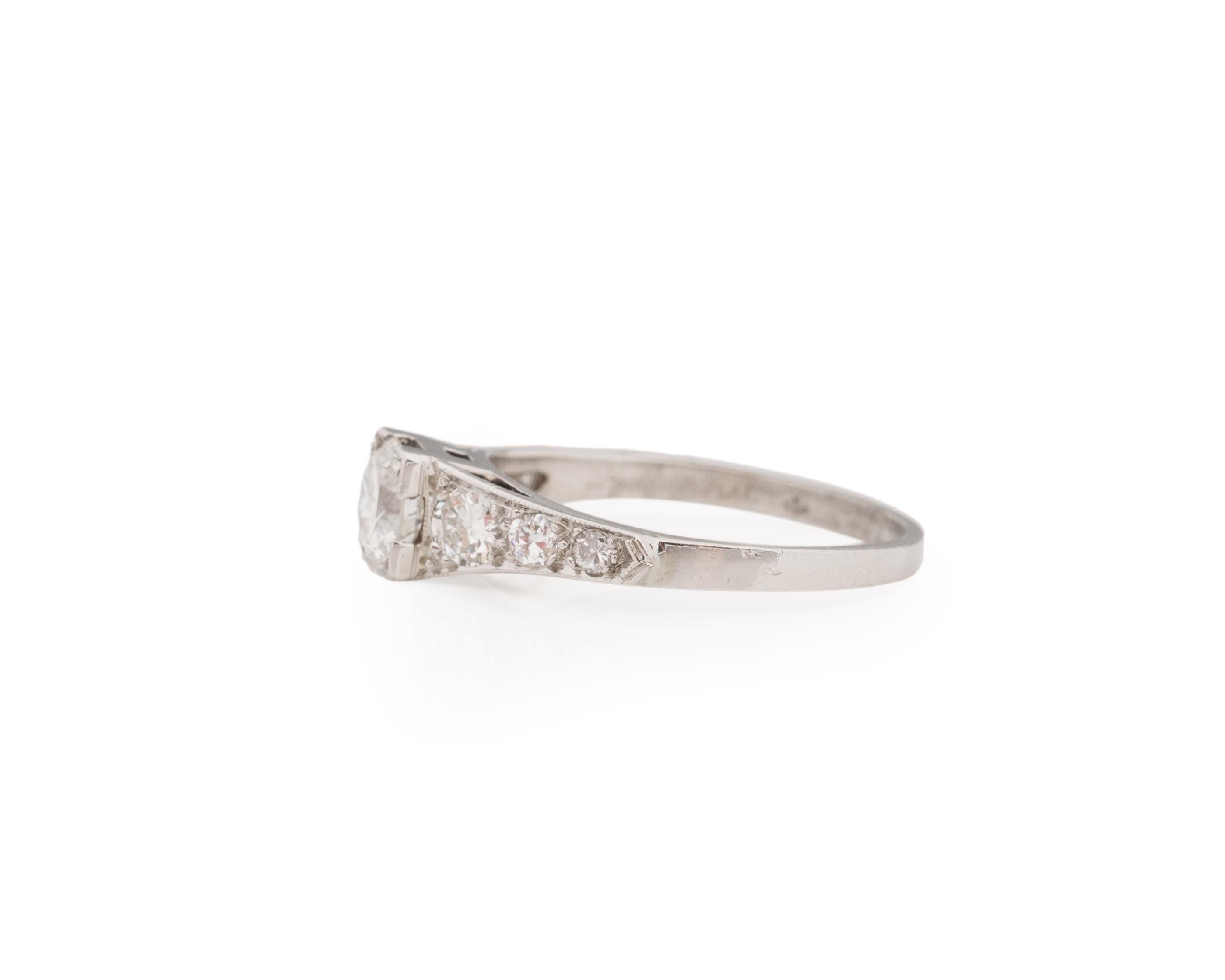 Old European Cut .55 Carat Art Deco Diamond Platinum Engagement Ring For Sale