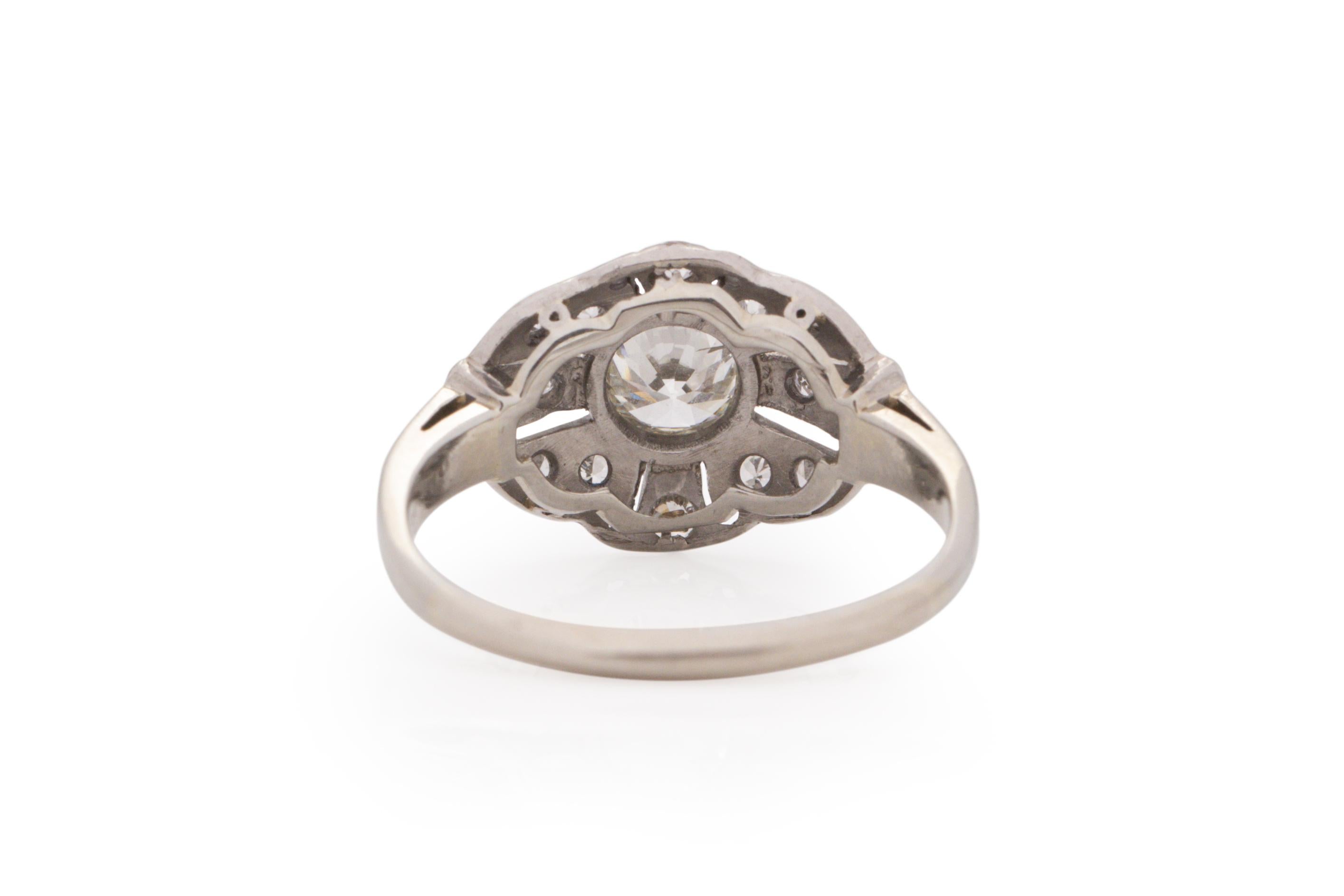 Taglio antico europeo Anello di fidanzamento in platino con diamante Art Deco da .55 carati in vendita