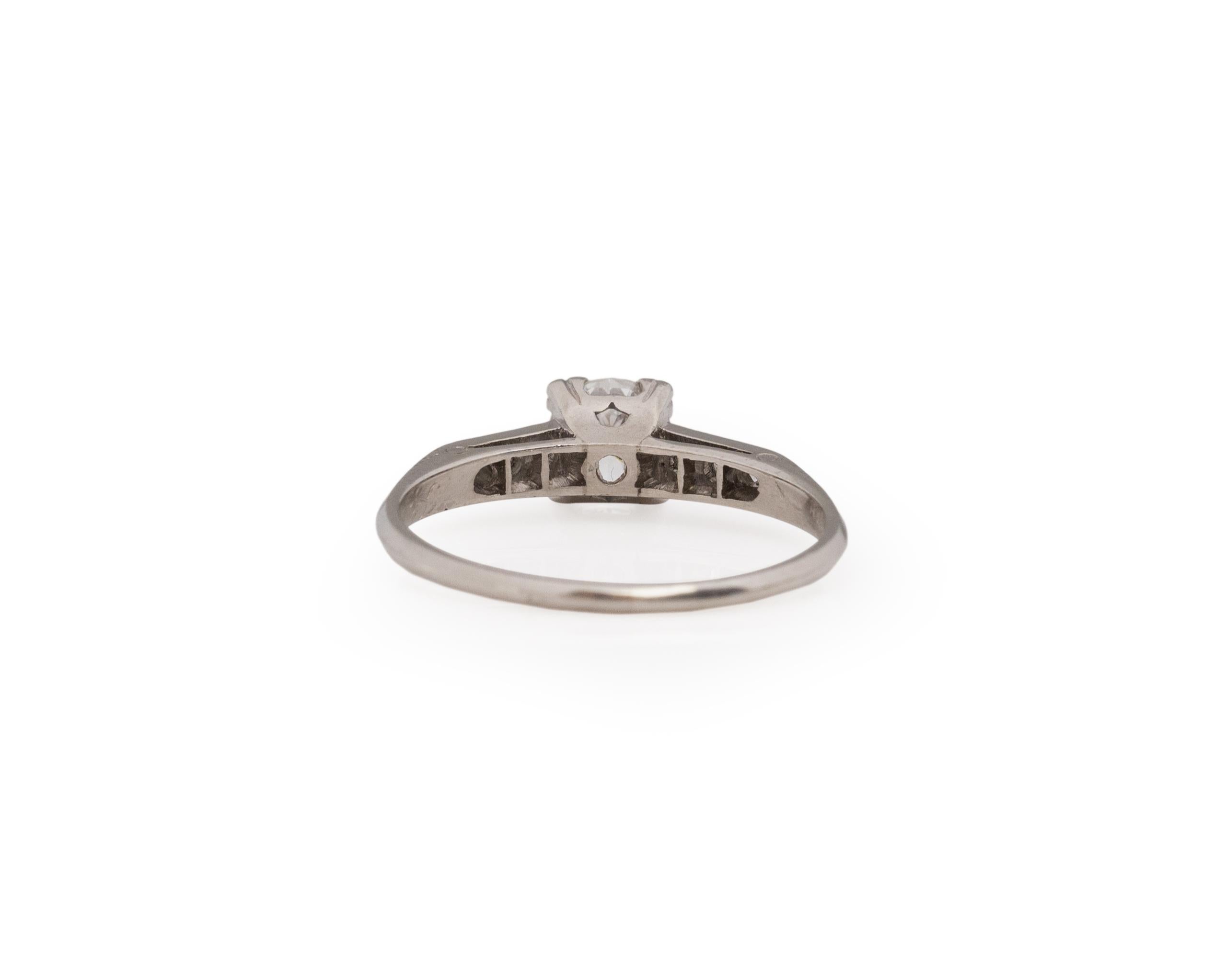 Old European Cut .55 Carat Retro Diamond Platinum Engagement Ring For Sale