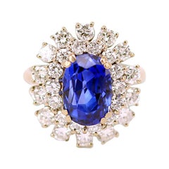 5.5 Carat Ceylon No Heat Royal Blue Sapphire and Diamond Cluster Ring