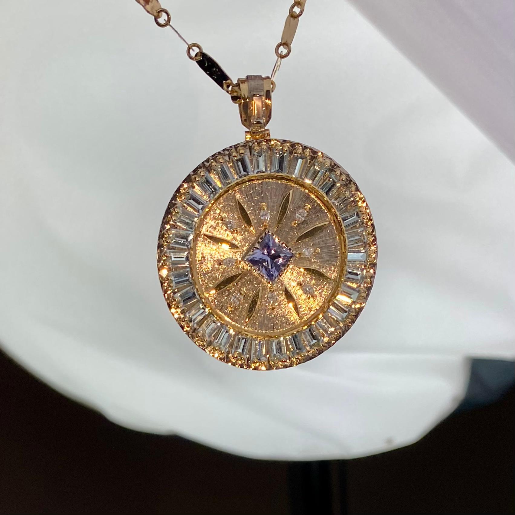 Women's 5.5 Carat Ceylon Sapphire Aquamarine Diamond Double-Sided Pendant