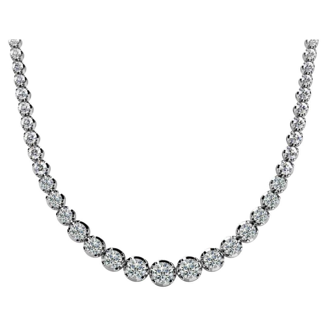 5.5 Carat Diamond 18K White Gold 4-Prong Graduated Tennis Necklace