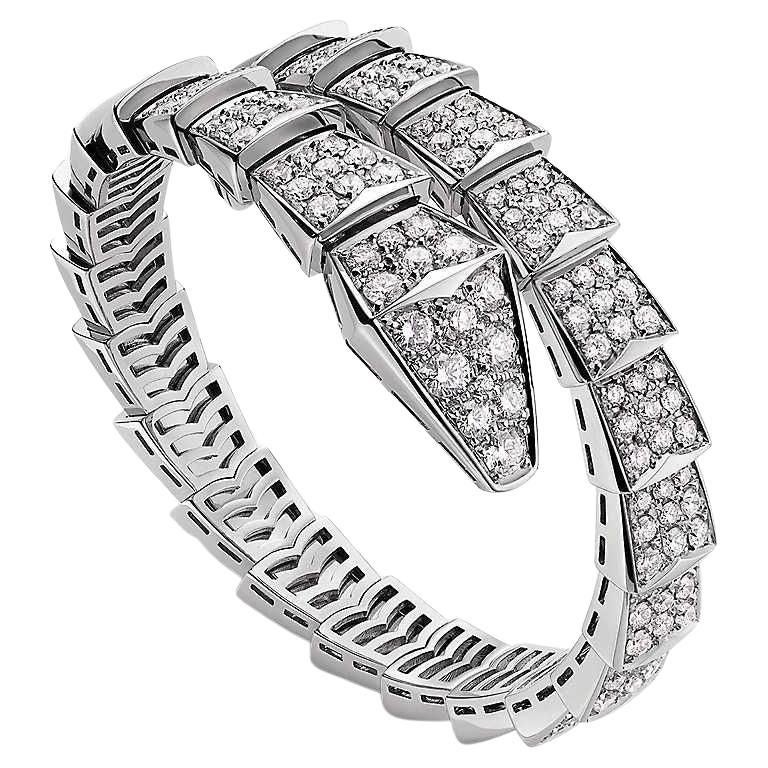 10.7 Carat Diamond 18k White Gold Snake Bracelet For Sale
