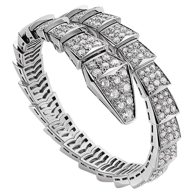 6.00 Carat Diamond 18k White Gold Snake Bracelet For Sale at 1stDibs