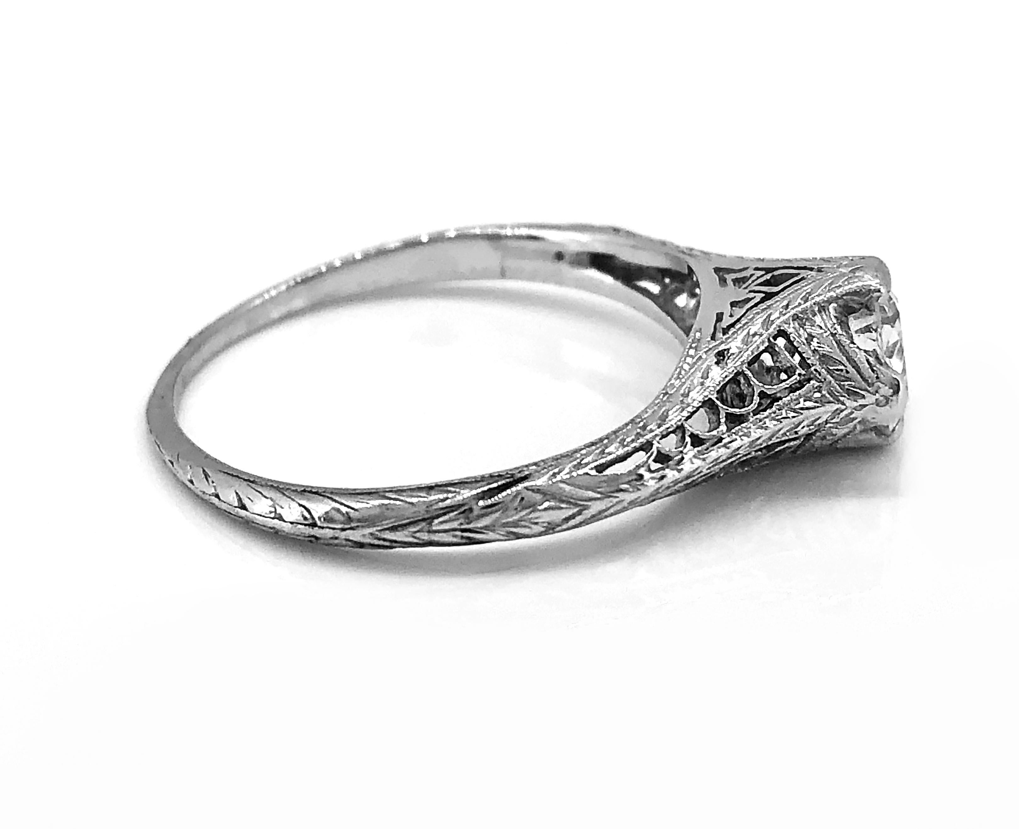 Art Deco .55 Carat Diamond Antique Engagement Ring Platinum
