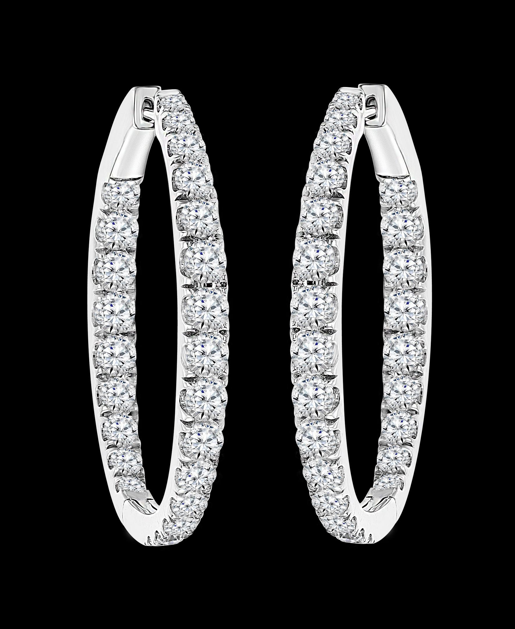 5.5 Carat Diamond Inside Out Hoop Gala Cocktail Earrings in 18 Karat White Gold 6