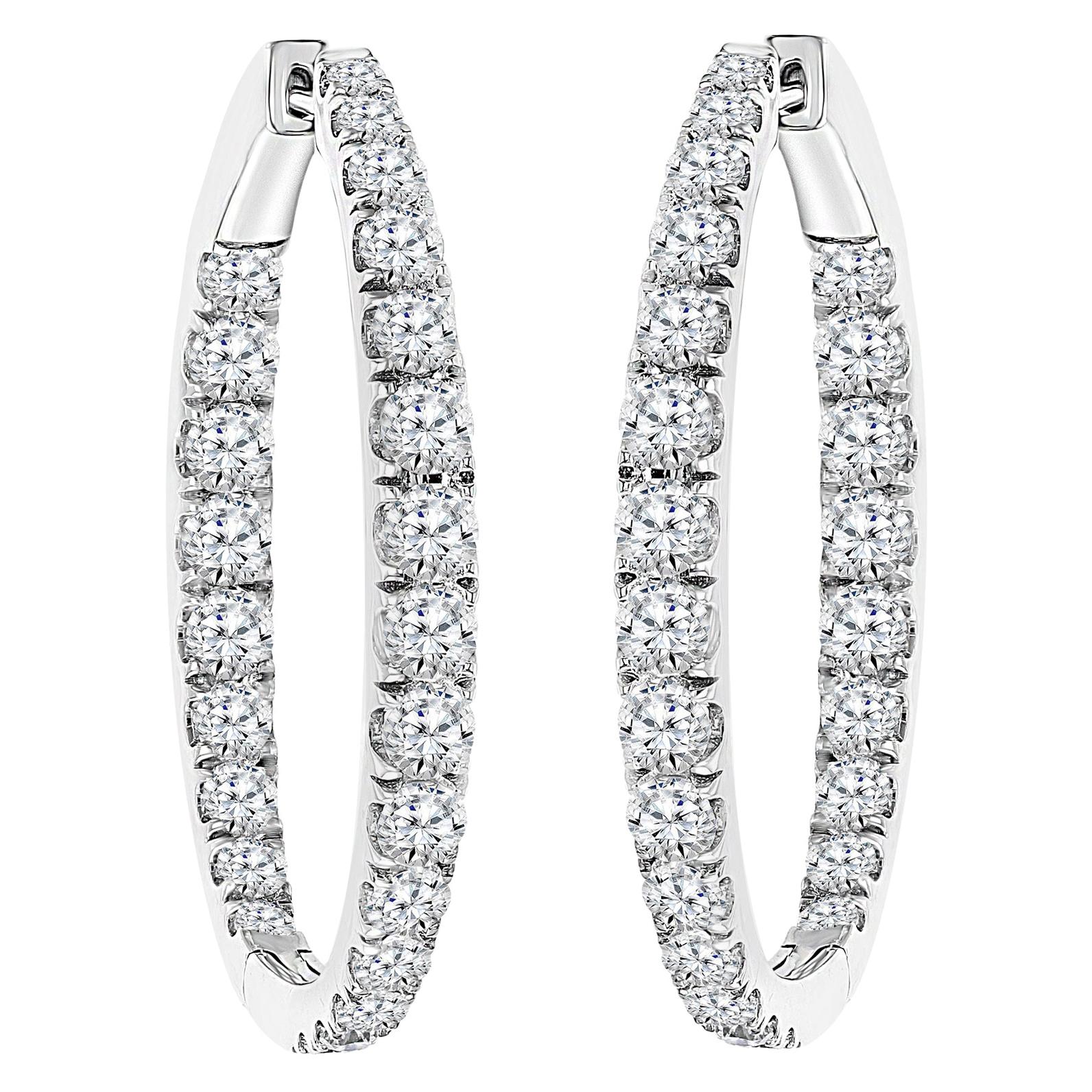 5.5 Carat Diamond Inside Out Hoop Gala Cocktail Earrings in 18 Karat White Gold