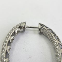5.5 Carat Diamond Micro-Pave 18k White Gold Semi-Oval Hoop Earrings