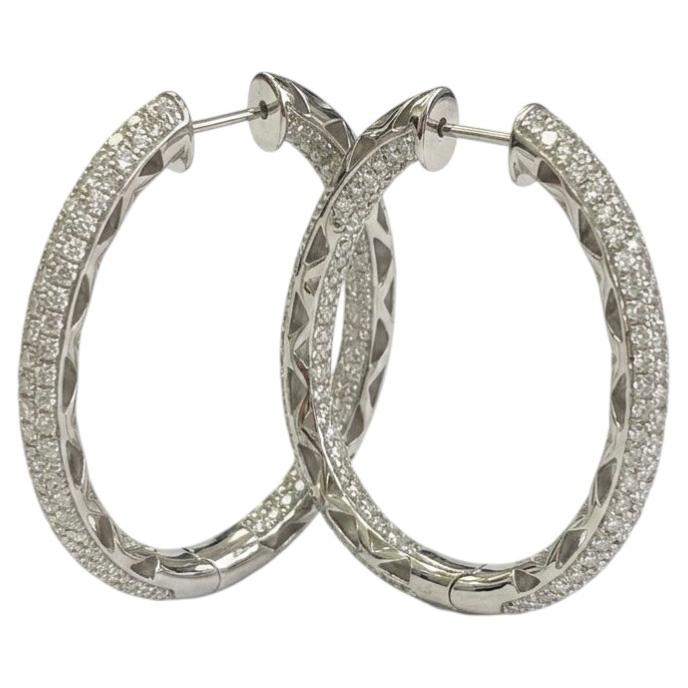 Pendientes de aro semiovalados de oro blanco de 18 quilates con micropavé de diamantes de 5,5 quilates