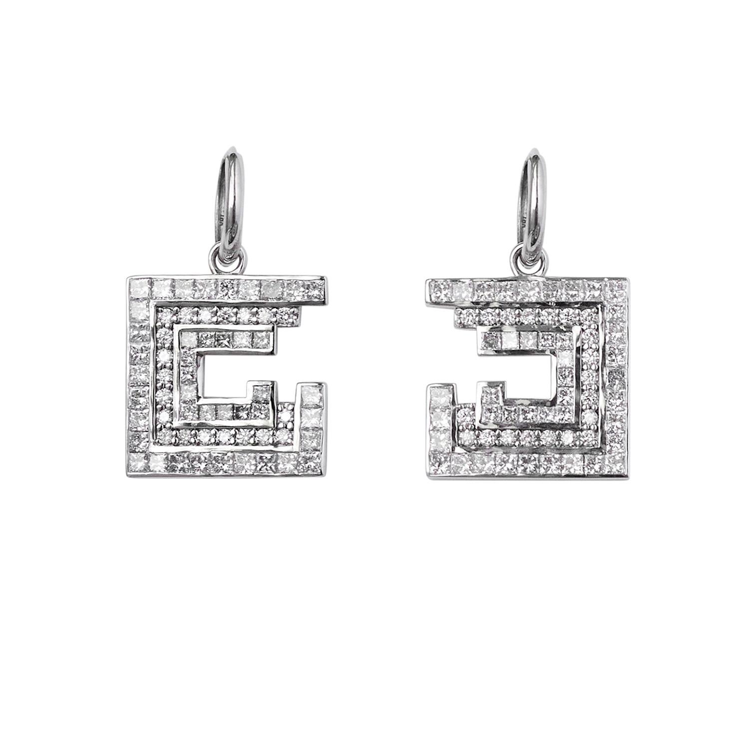 5.5 Carat Diamond Princess Cut 14k White Gold Dangle Earrings For Sale 11