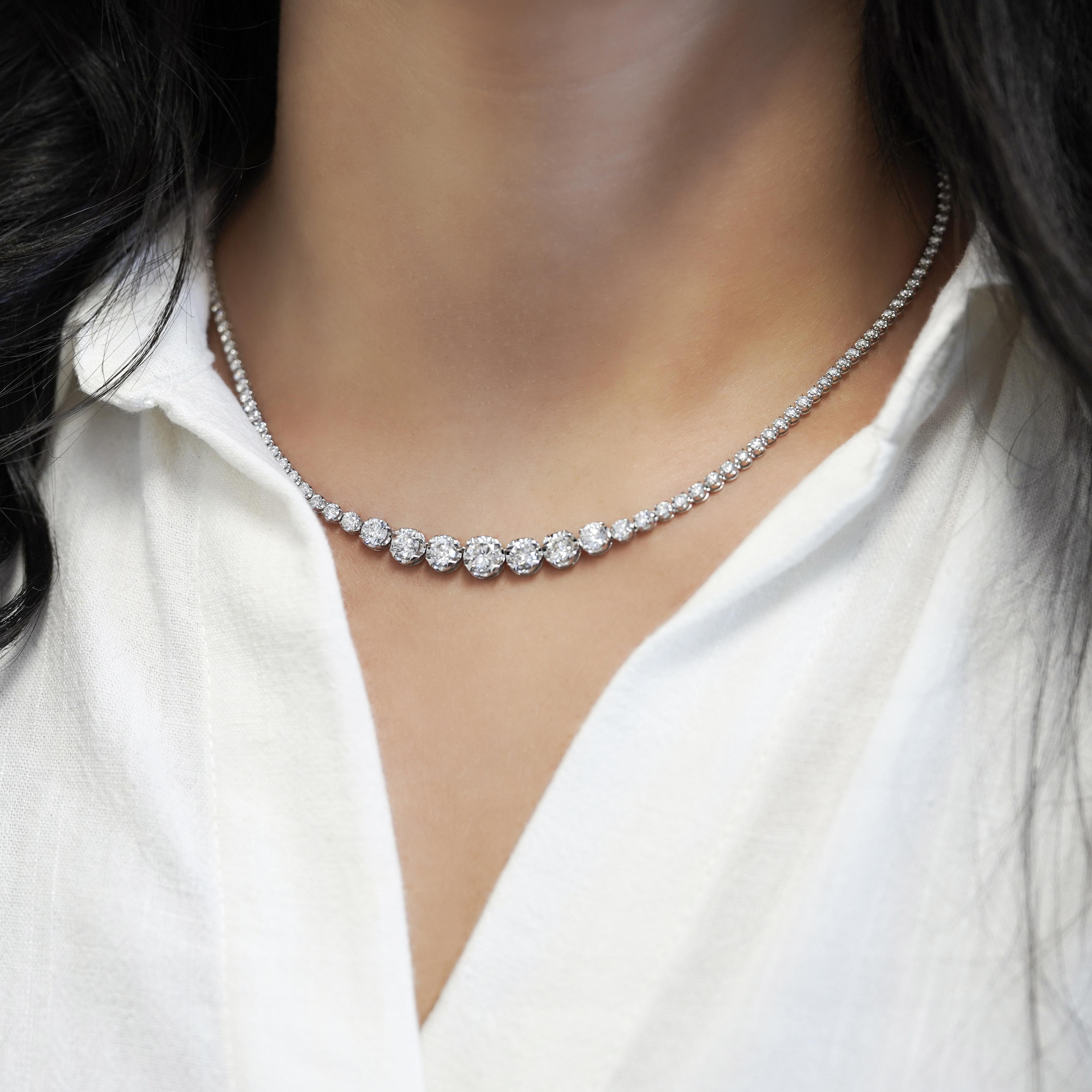 Contemporary 5.5 Carat Diamond White Gold Graduated Riviera Cupcake Tennis Necklace For Sale