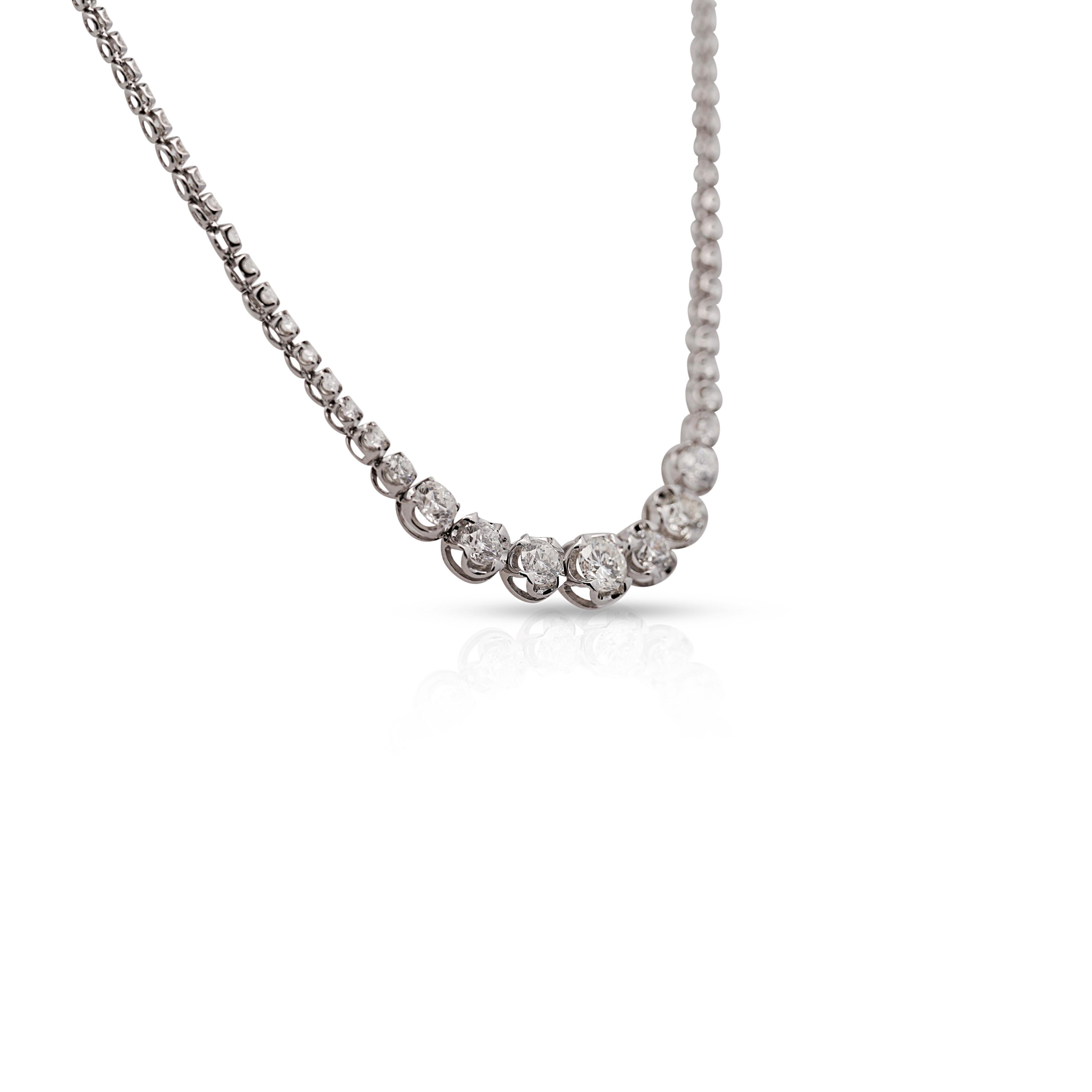 5.5 Carat Diamond White Gold Graduated Riviera Cupcake Tennis Necklace In New Condition For Sale In Miami, FL