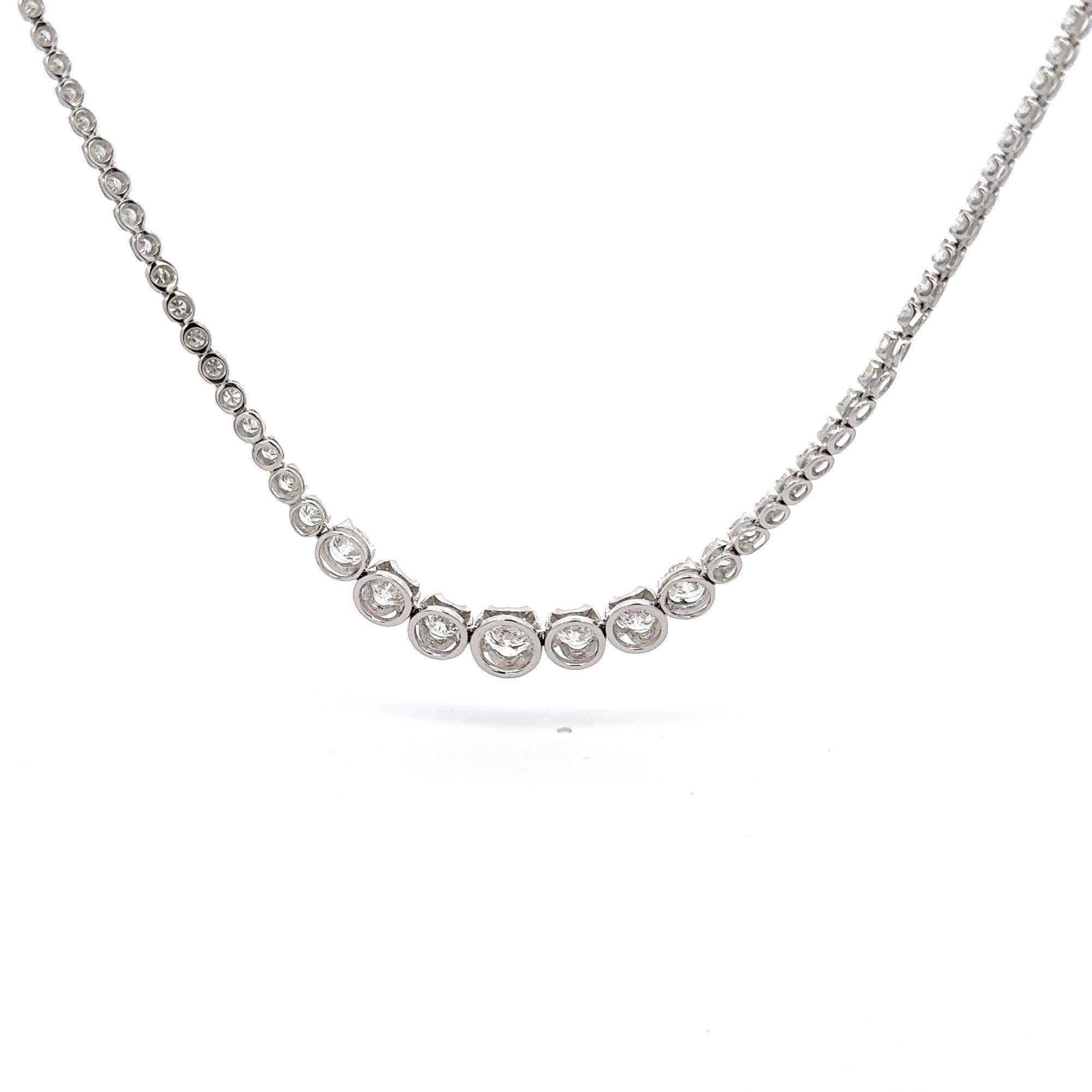 Women's 5.5 Carat Diamond White Gold Graduated Riviera Cupcake Tennis Necklace For Sale