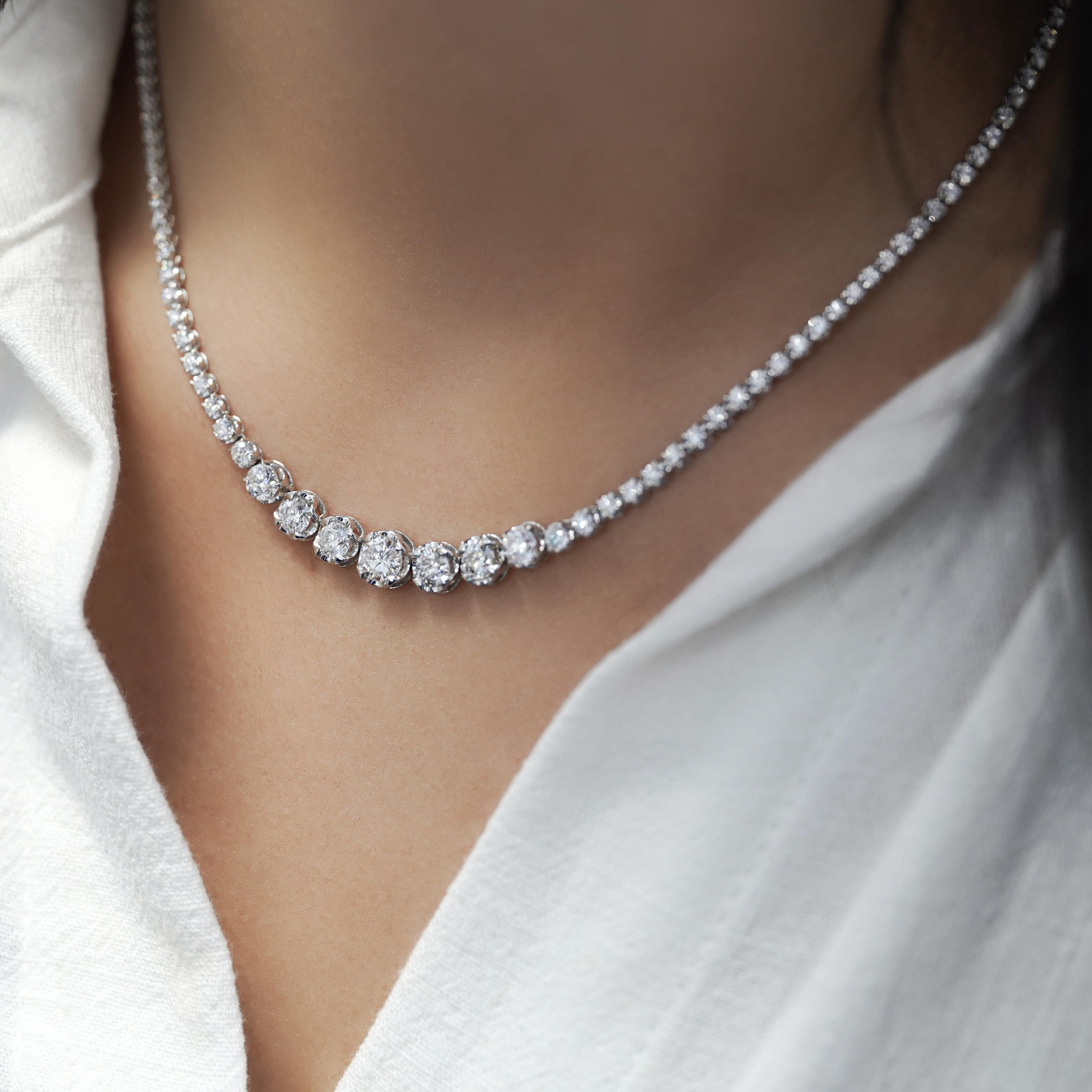 5.5 Carat Diamond White Gold Graduated Riviera Cupcake Tennis Necklace For Sale 1