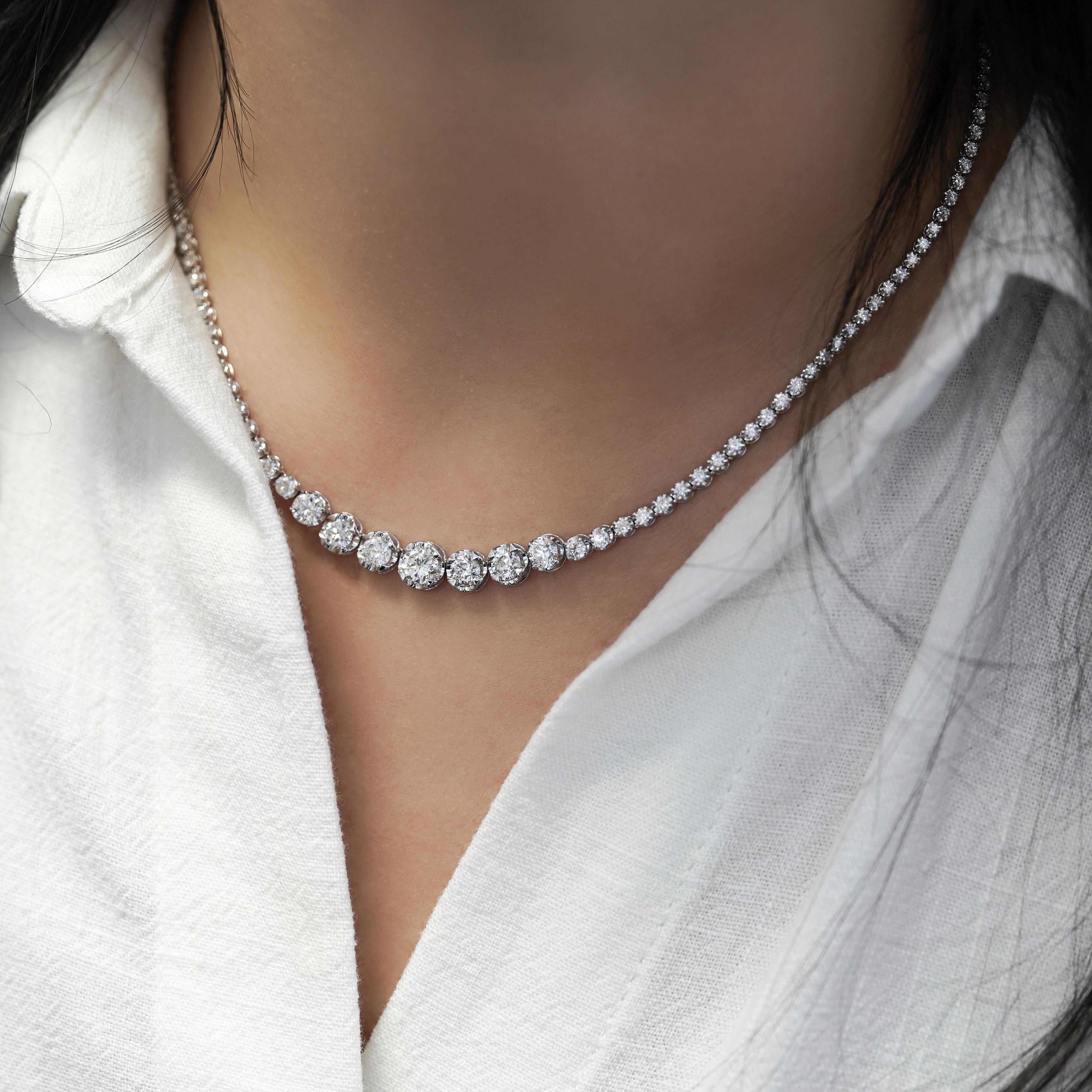 5.5 Carat Diamond White Gold Graduated Riviera Cupcake Tennis Necklace For Sale 3