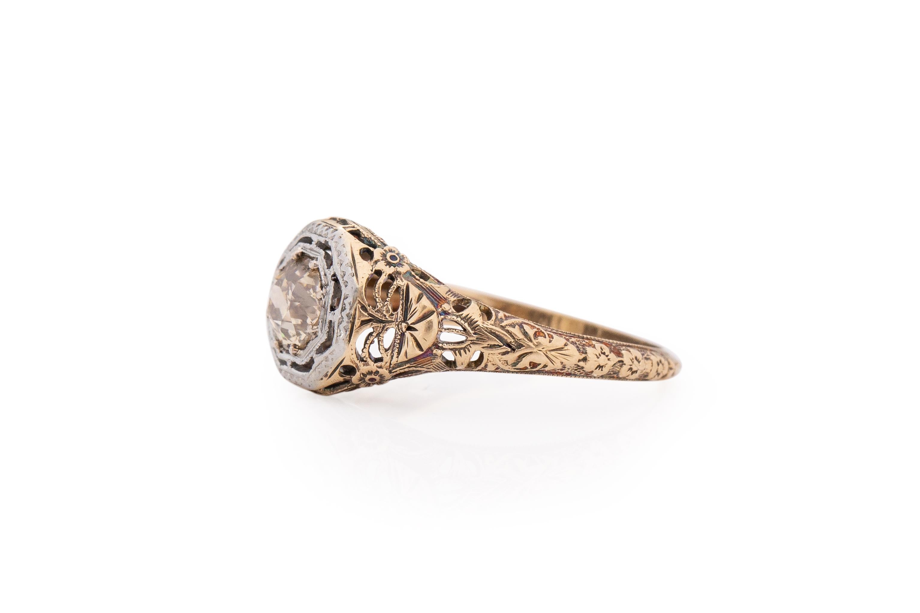 Old European Cut .55 Carat Edwardian Diamond 14 Karat Yellow Gold Engagement Ring