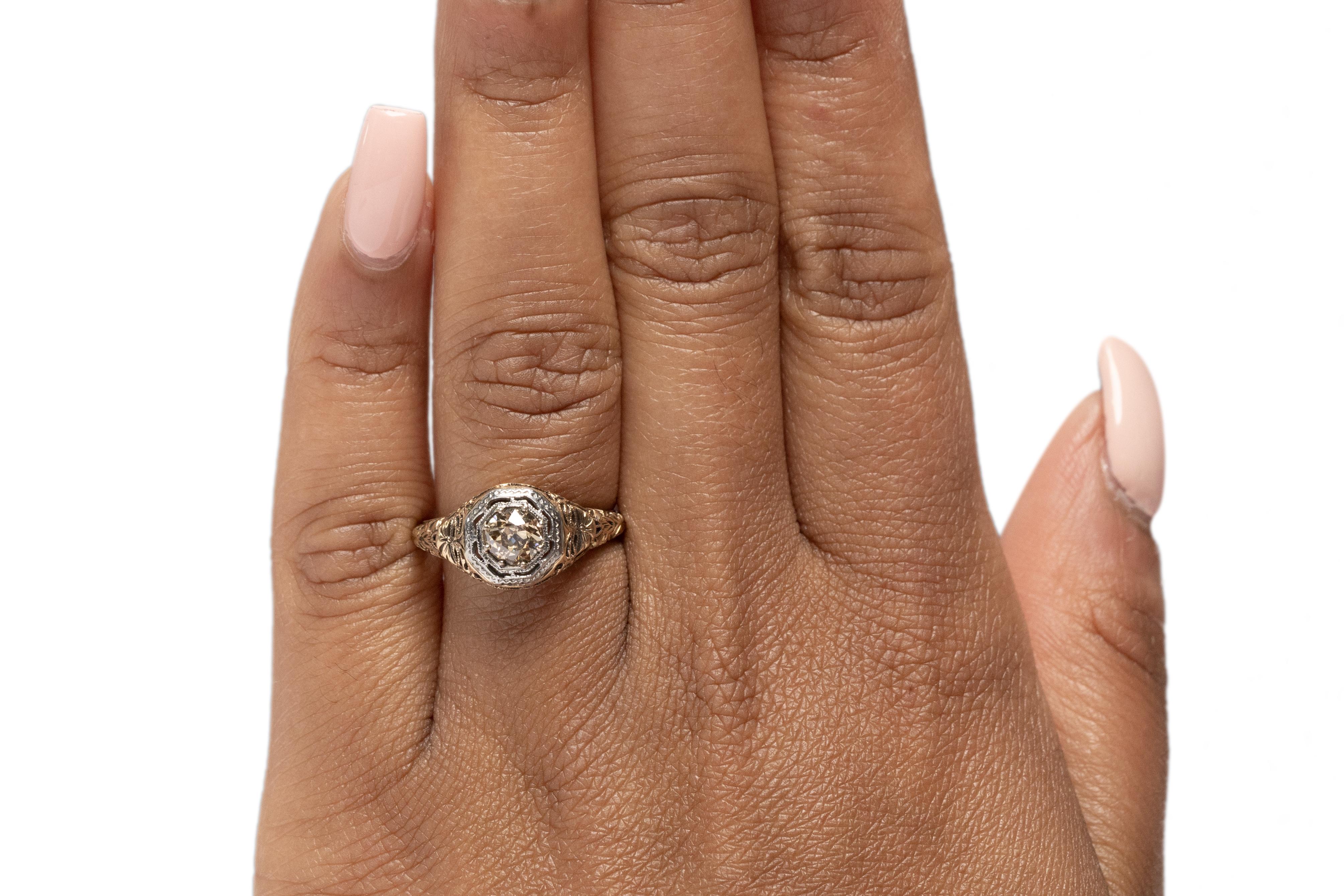 Women's .55 Carat Edwardian Diamond 14 Karat Yellow Gold Engagement Ring